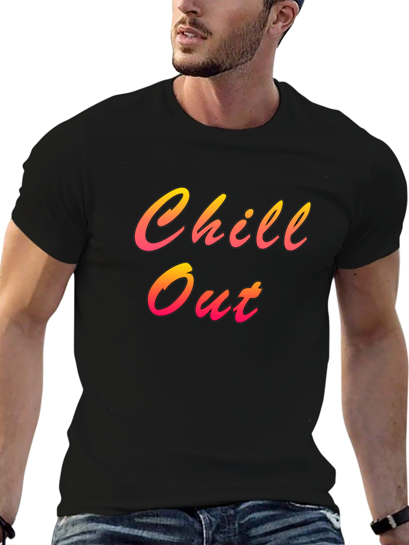 Chill Out Black T-Shirt with Gradient Lettering