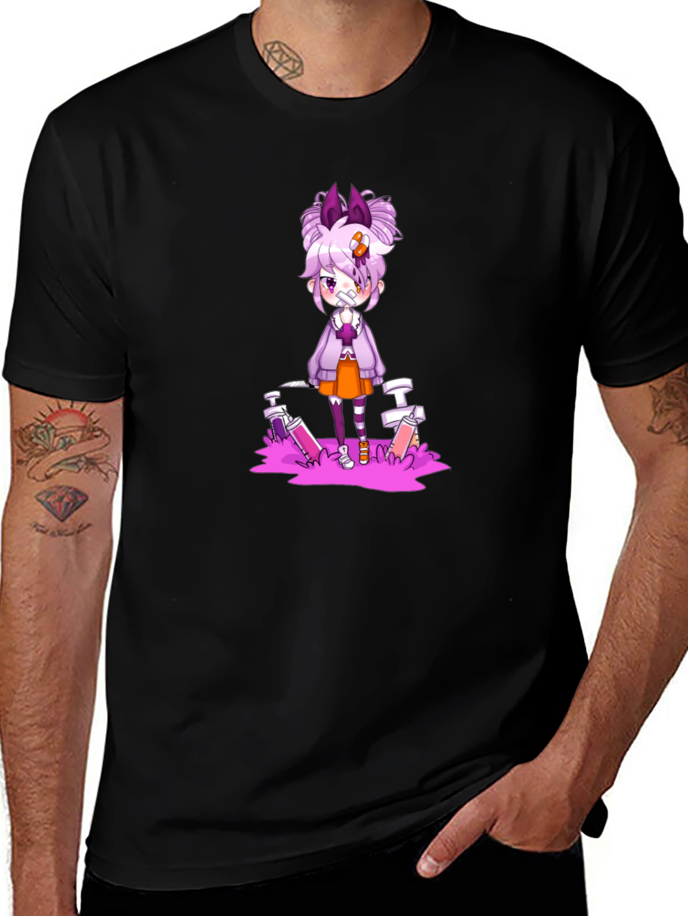 Anime Style Graphic Black T-Shirt