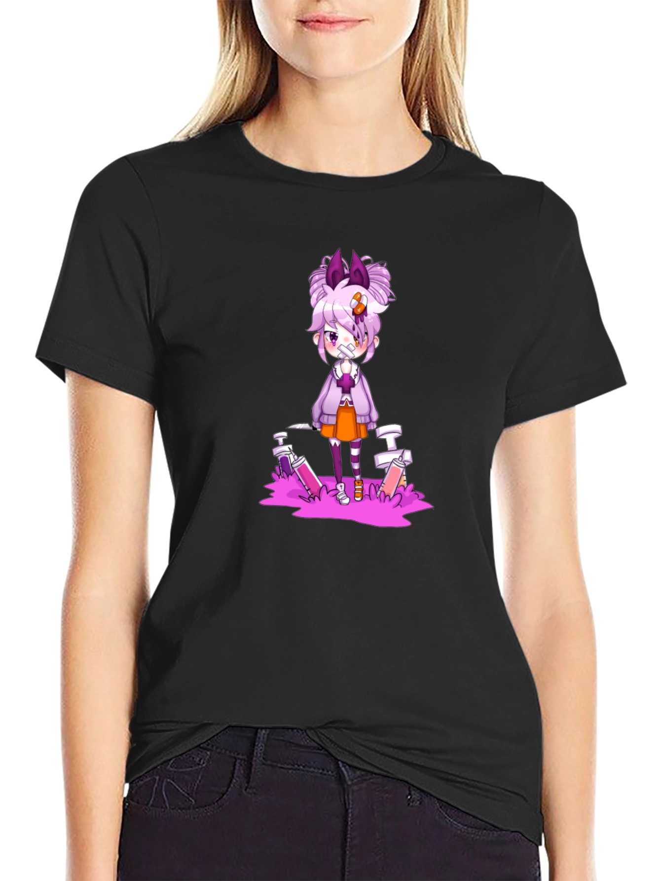 Anime Style Graphic Black T-Shirt