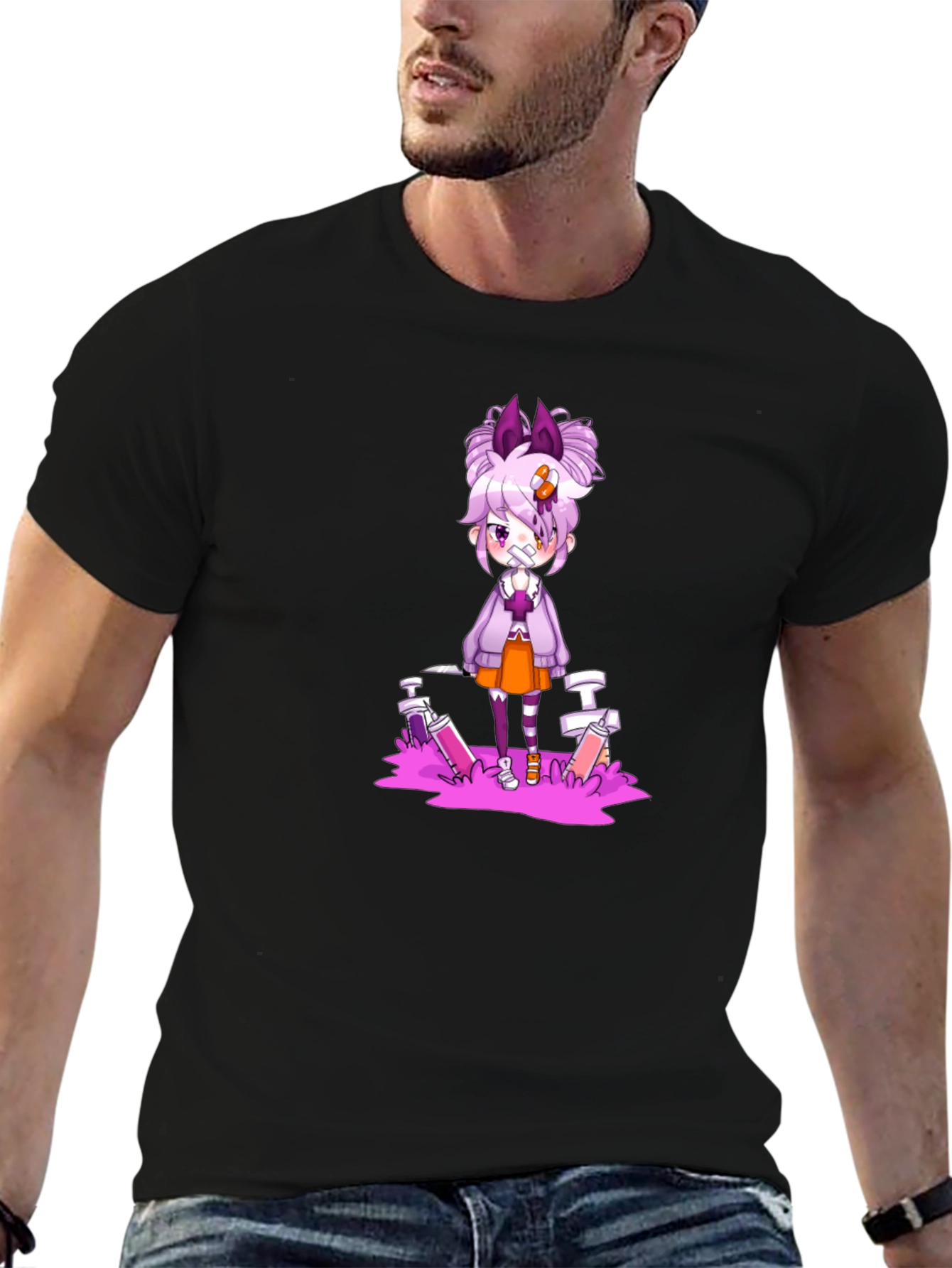 Anime Style Graphic Black T-Shirt