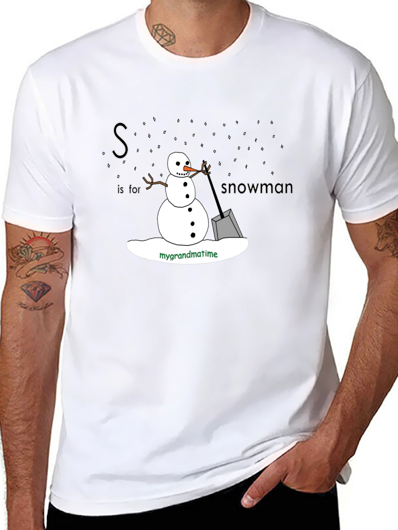 S is for Snowman Black T-Shirt