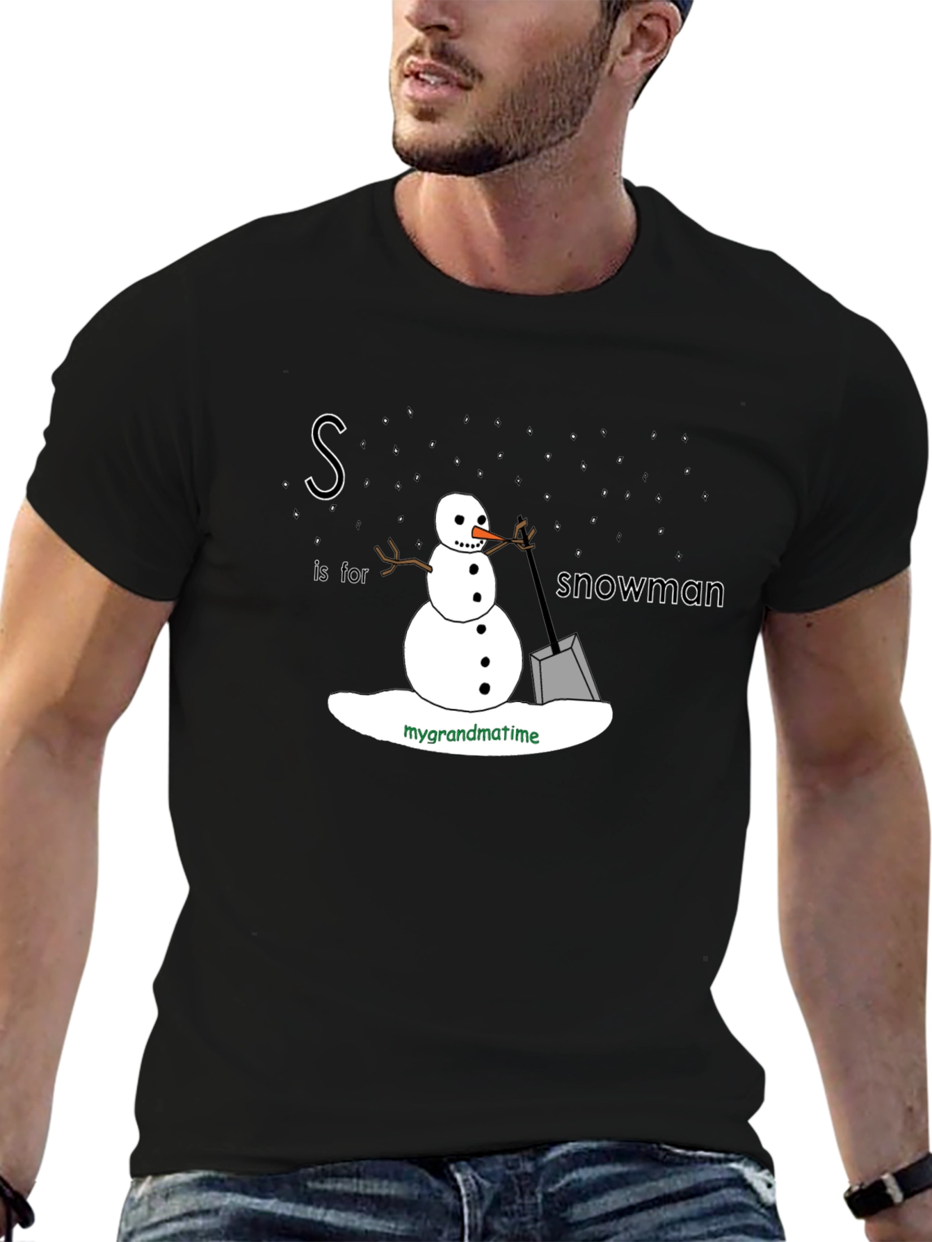 S is for Snowman Black T-Shirt