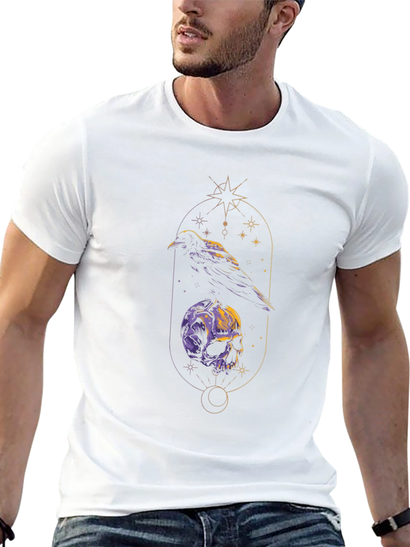 Raven & Skull Graphic Tee - Gothic Design