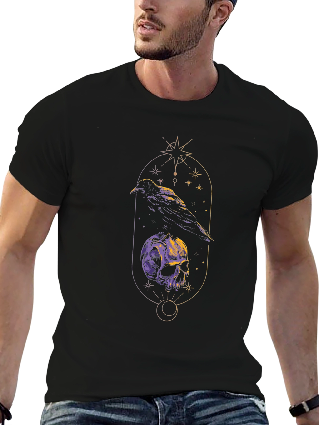 Raven & Skull Graphic Tee - Gothic Design
