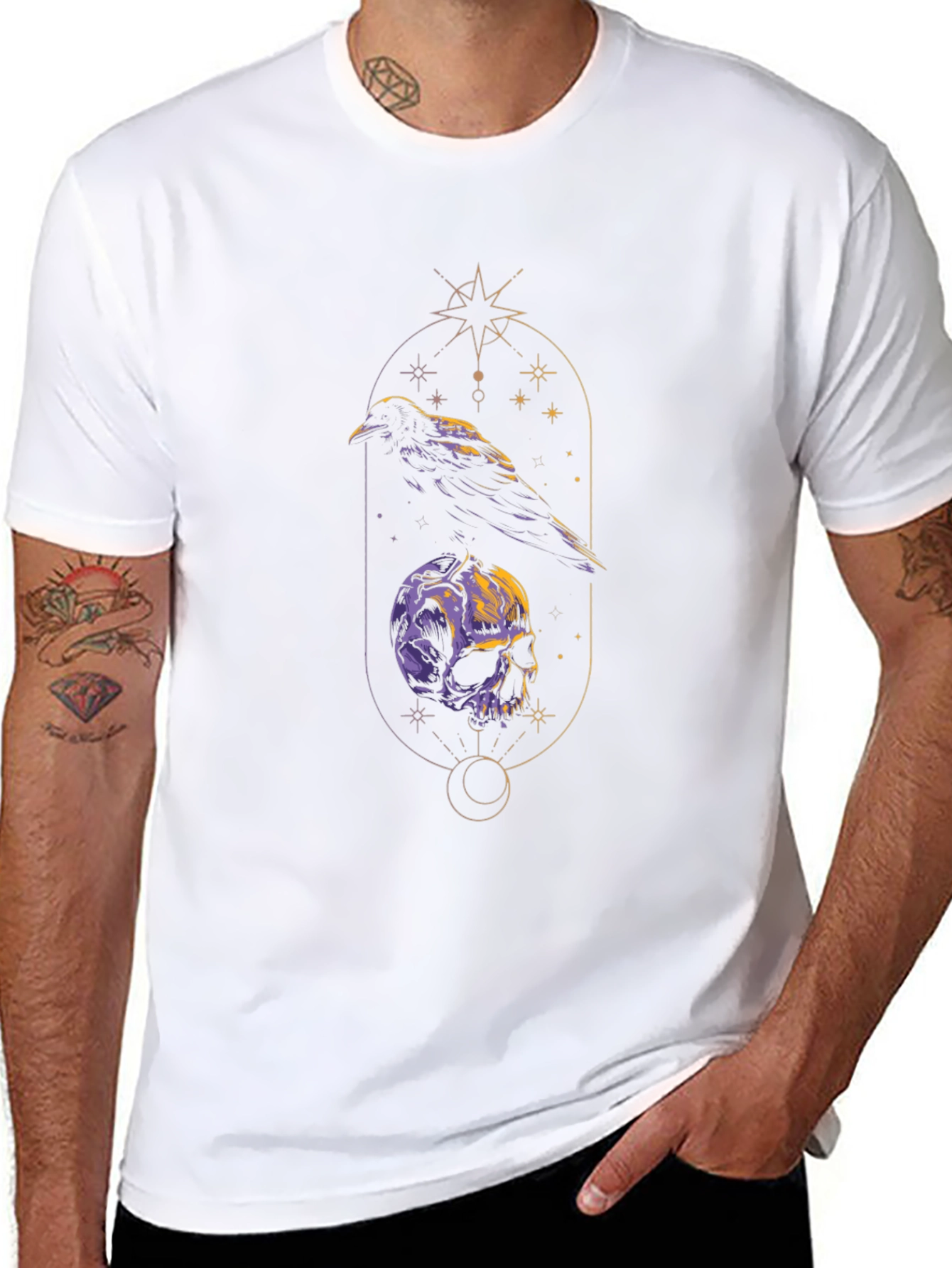 Raven & Skull Graphic Tee - Gothic Design