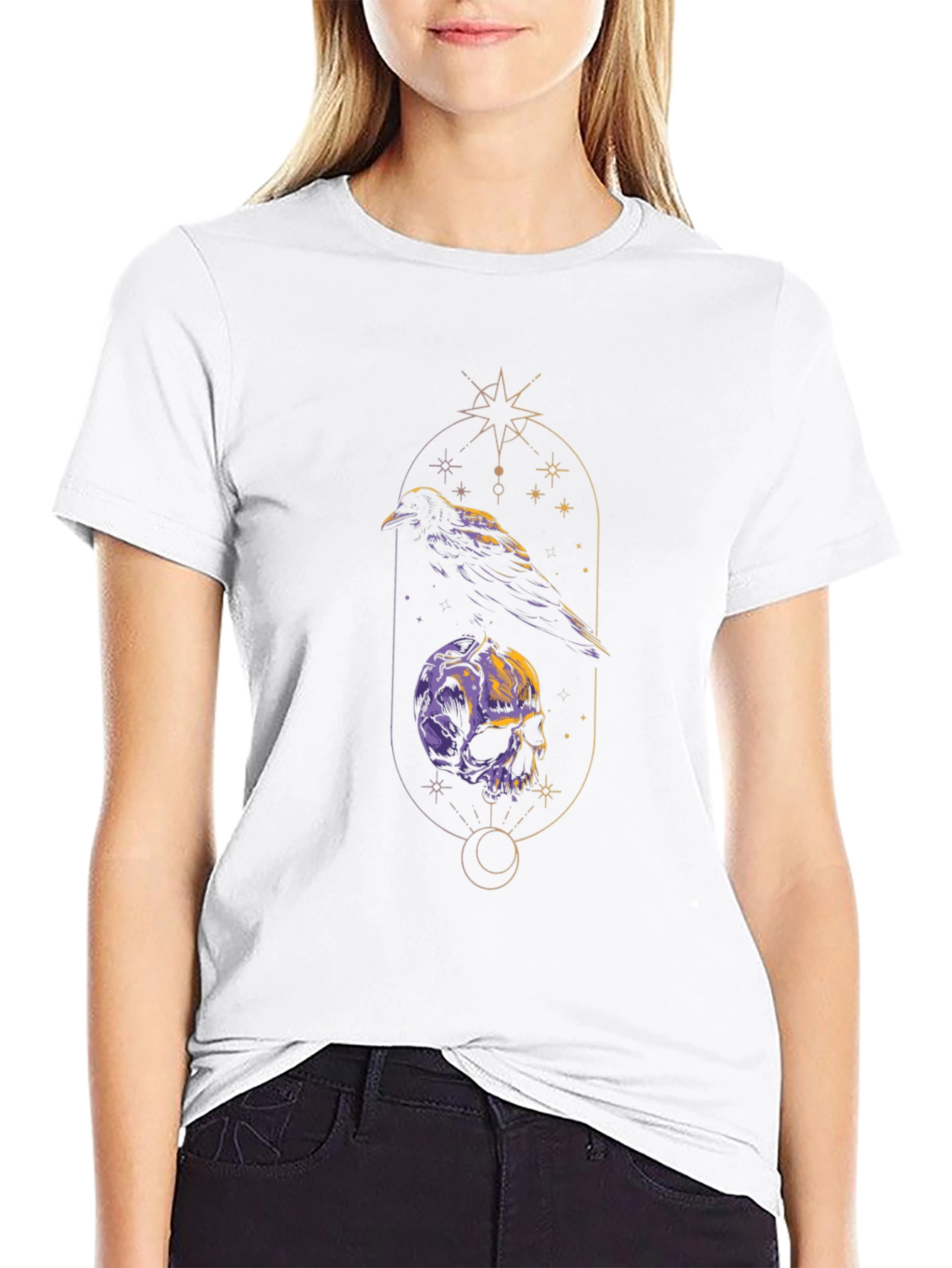 Raven & Skull Graphic Tee - Gothic Design