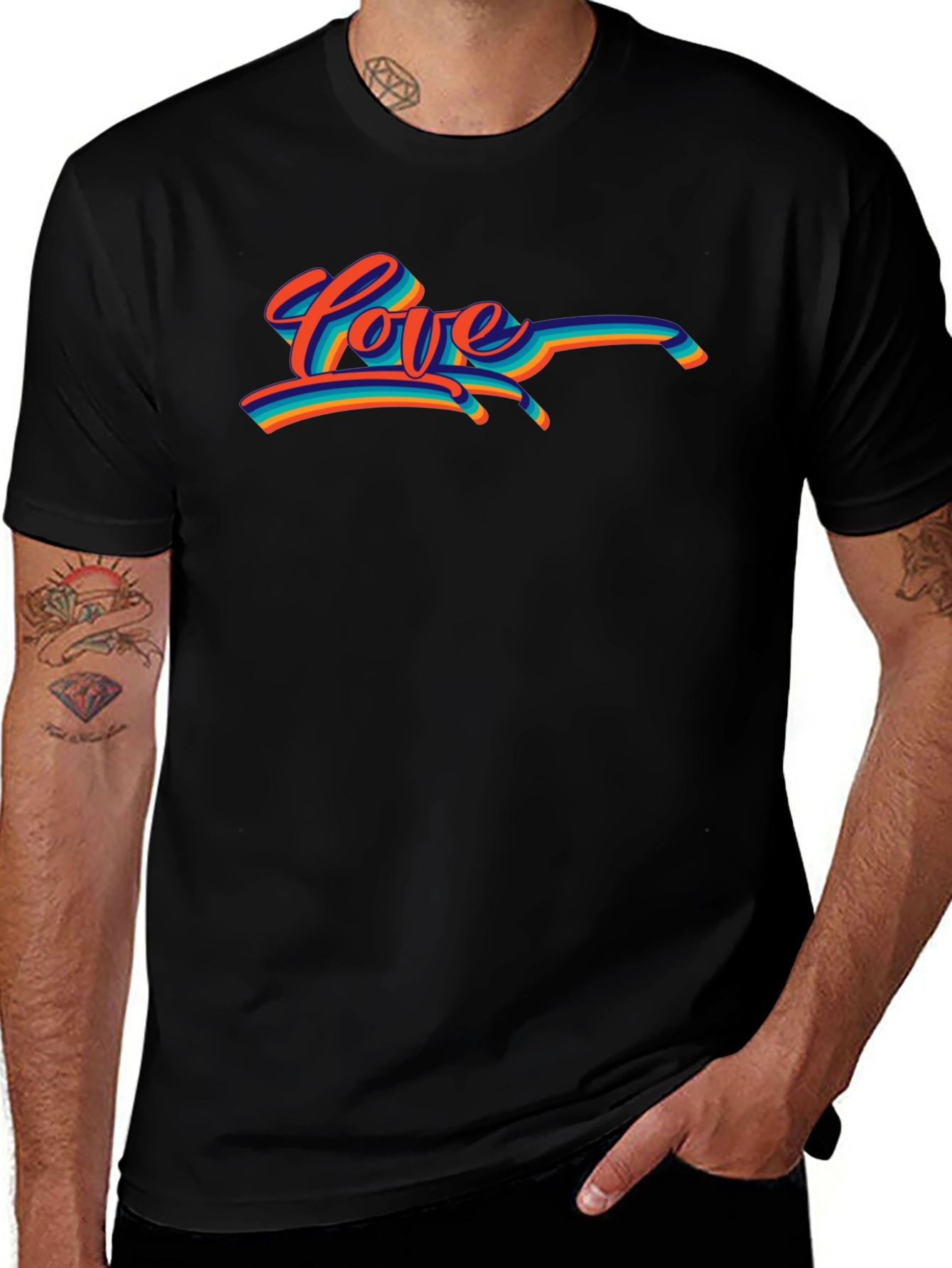 Retro Love T-Shirt - Black Crew Neck