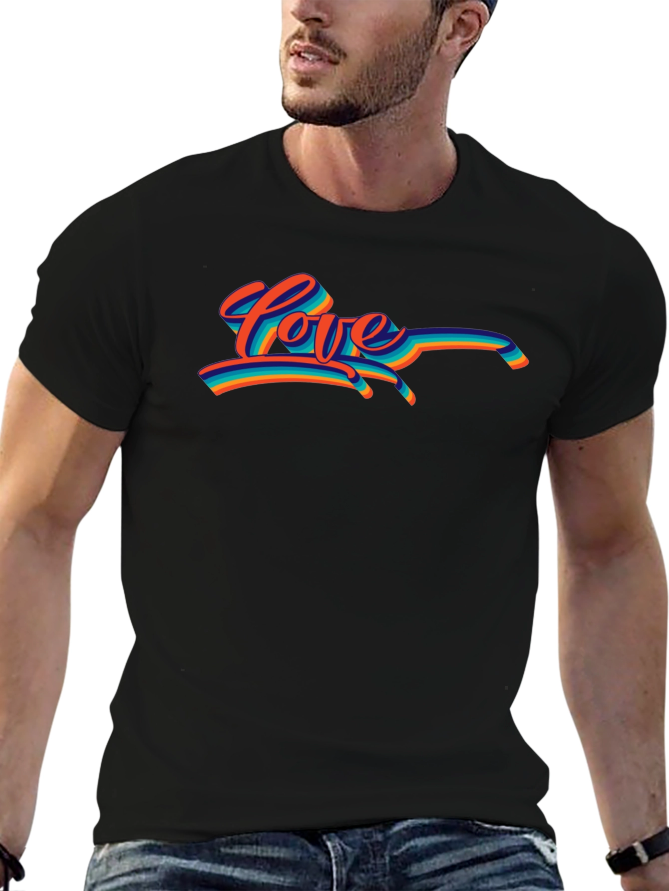 Retro Love T-Shirt - Black Crew Neck