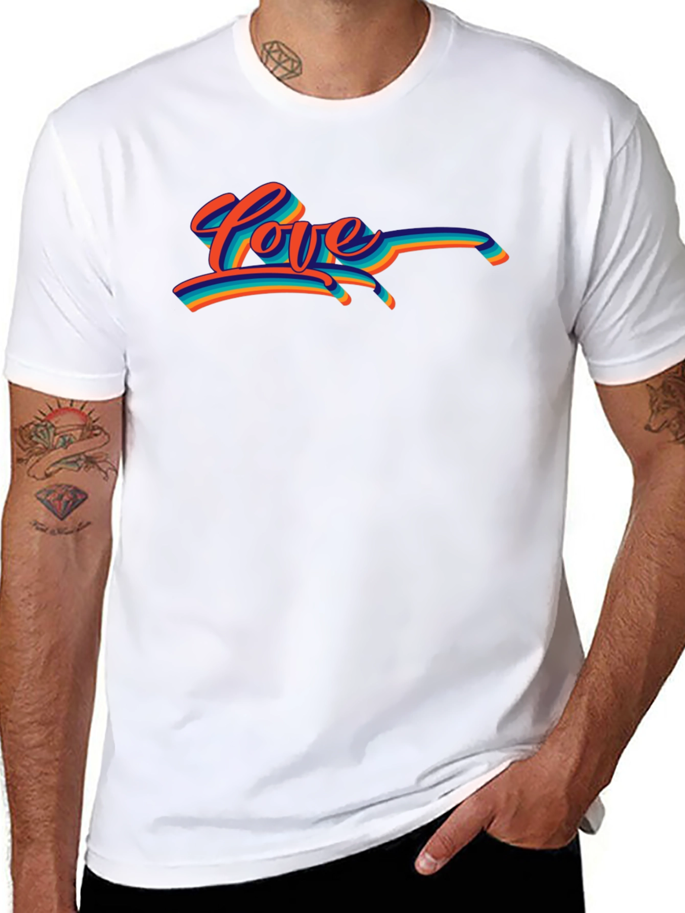Retro Love T-Shirt - Black Crew Neck