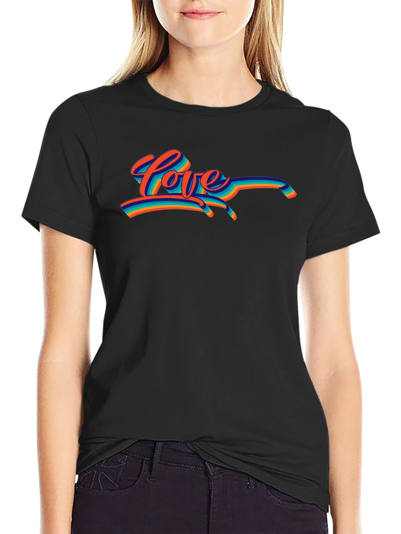 Retro Love T-Shirt - Black Crew Neck