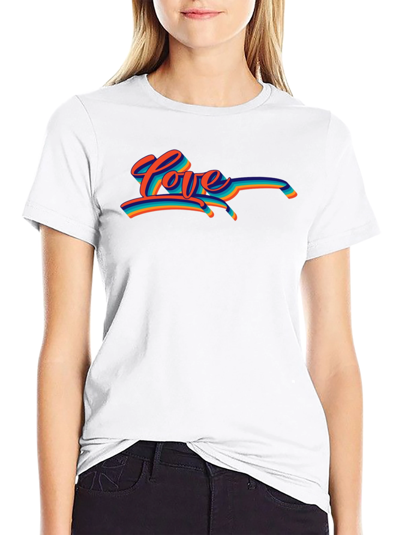 Retro Love T-Shirt - Black Crew Neck