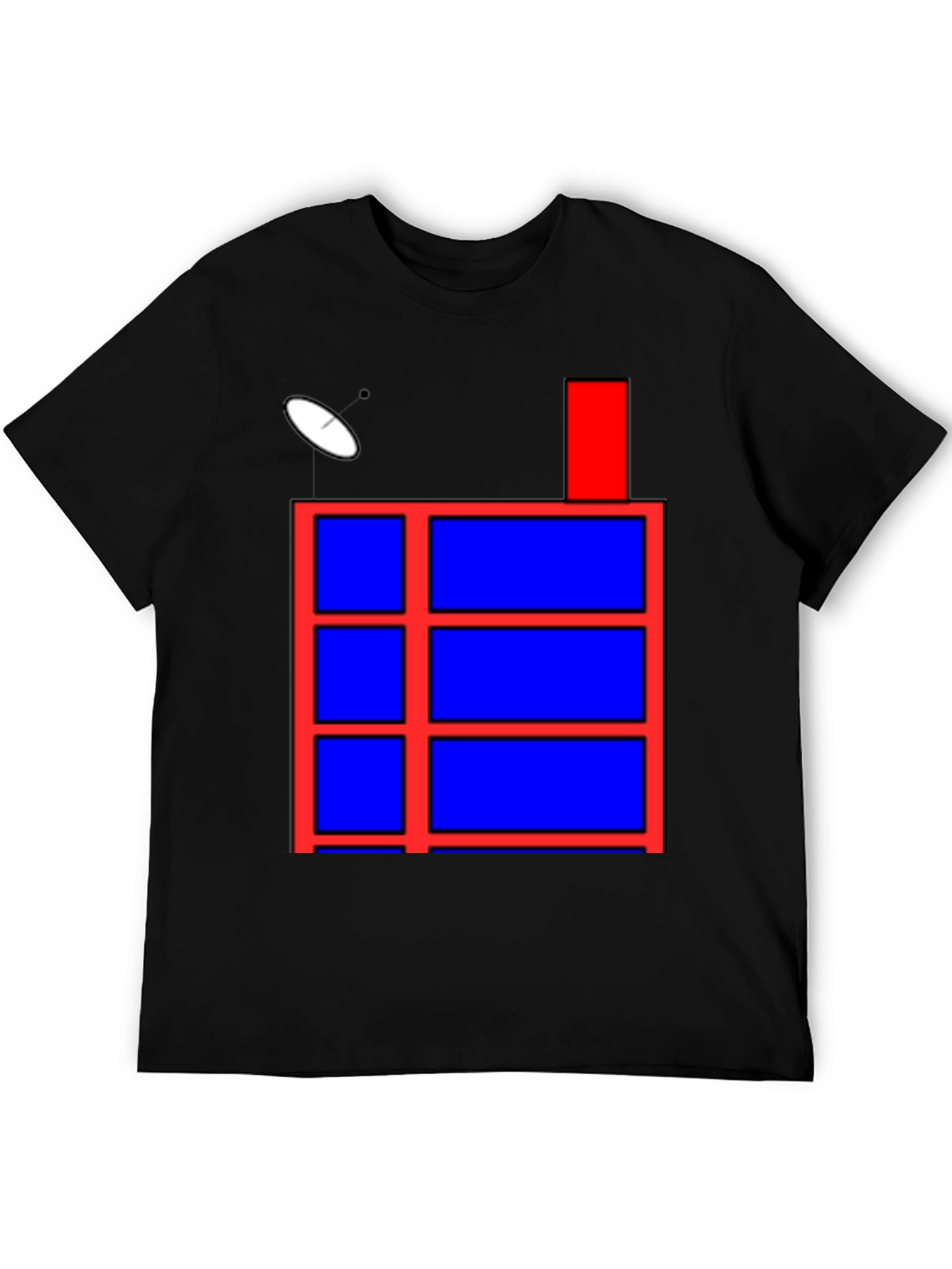 Geometric Red & Blue Graphic Print Black T-Shirt