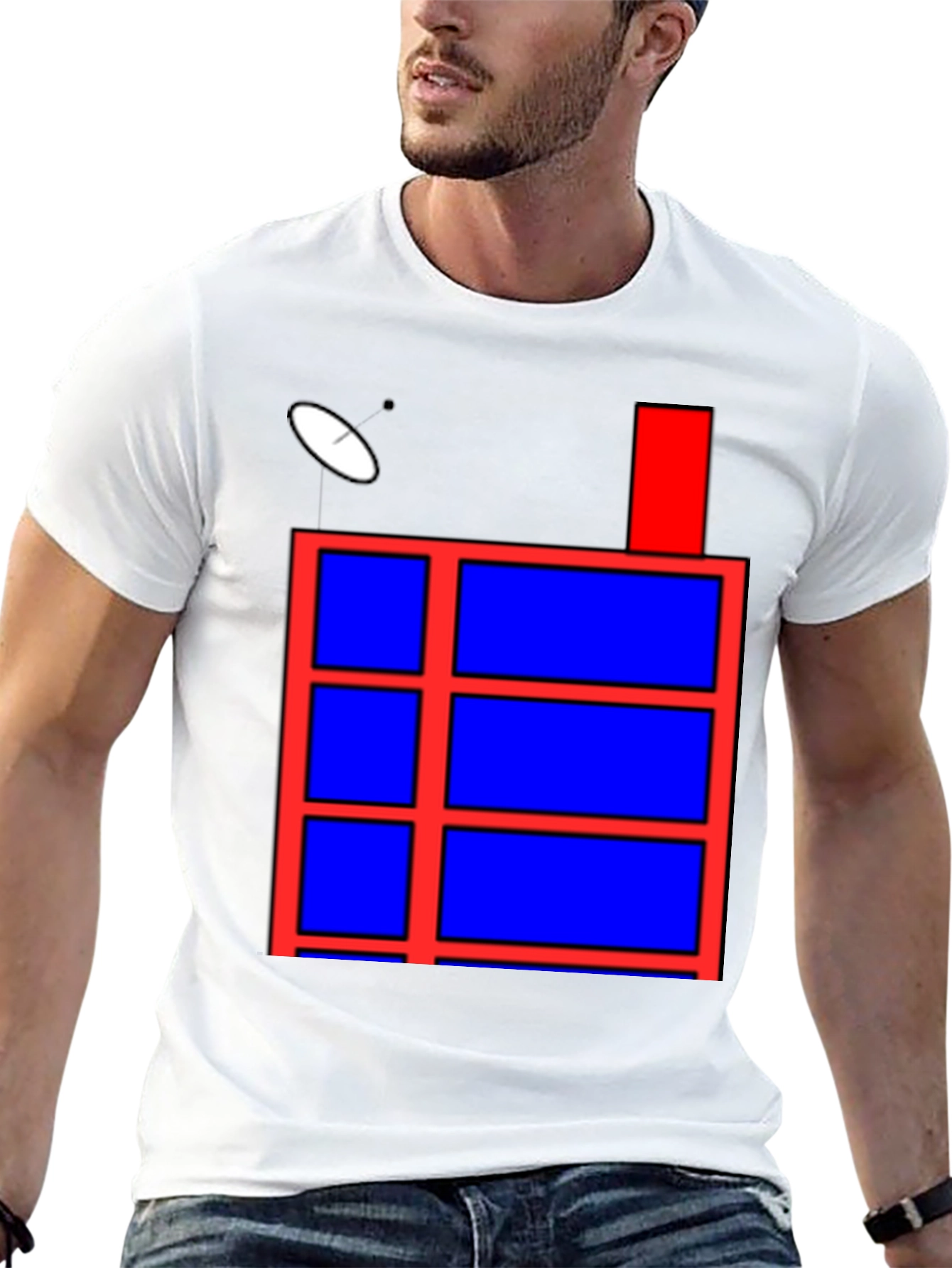 Geometric Red & Blue Graphic Print Black T-Shirt