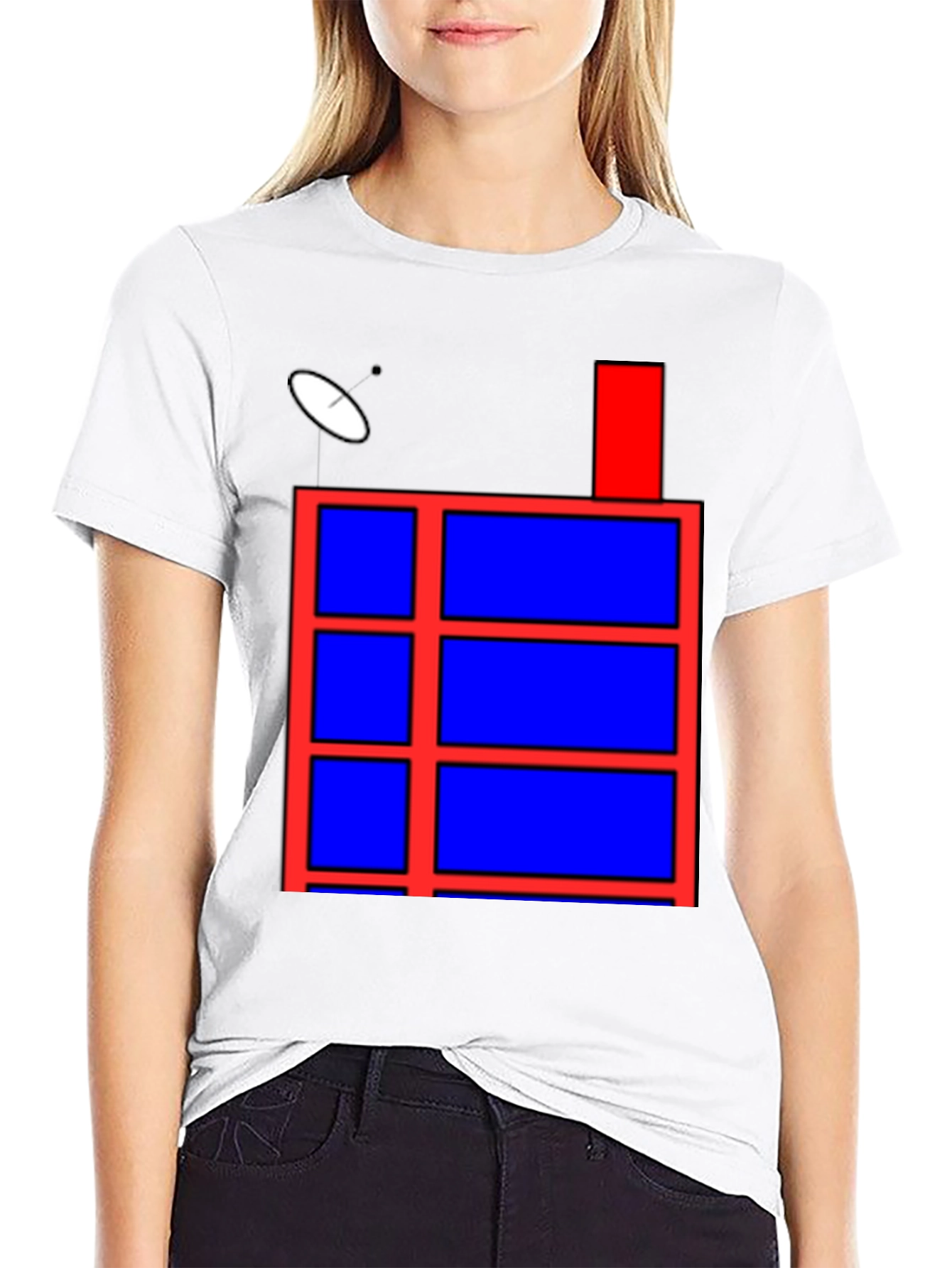 Geometric Red & Blue Graphic Print Black T-Shirt