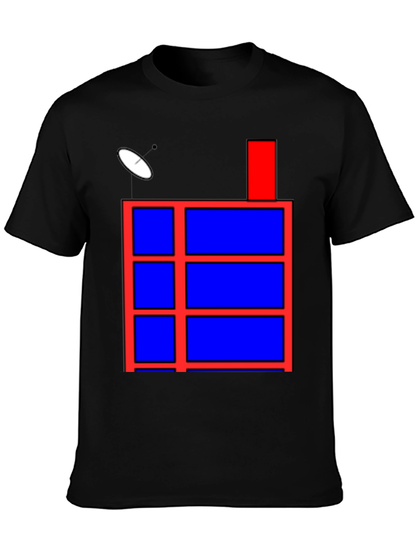 Geometric Red & Blue Graphic Print Black T-Shirt