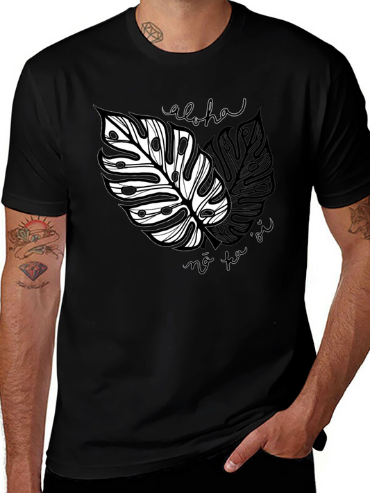 Aloha Monstera Leaf Graphic Tee - Black