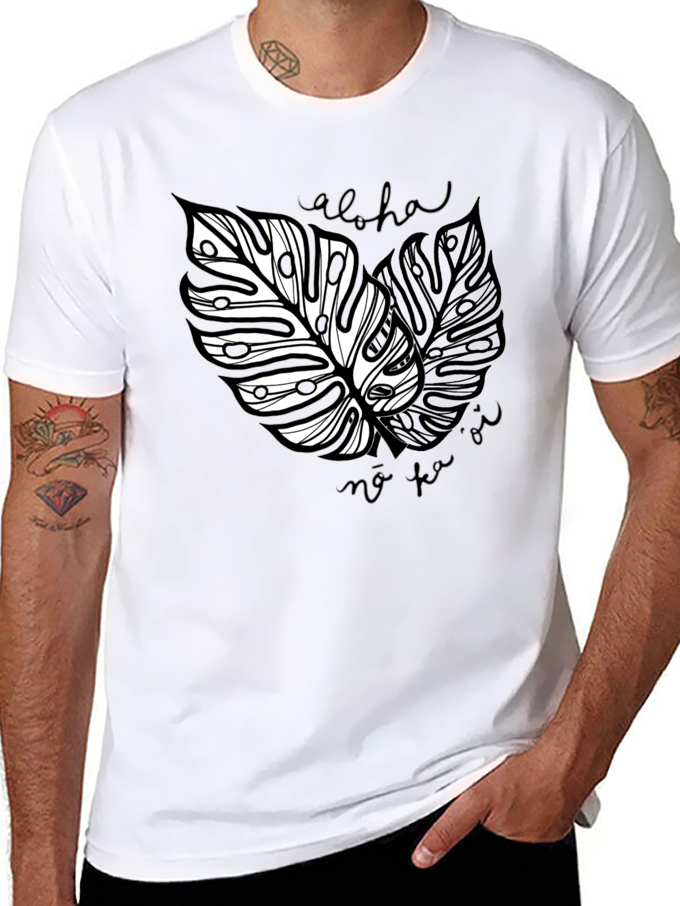 Aloha Monstera Leaf Graphic Tee - Black