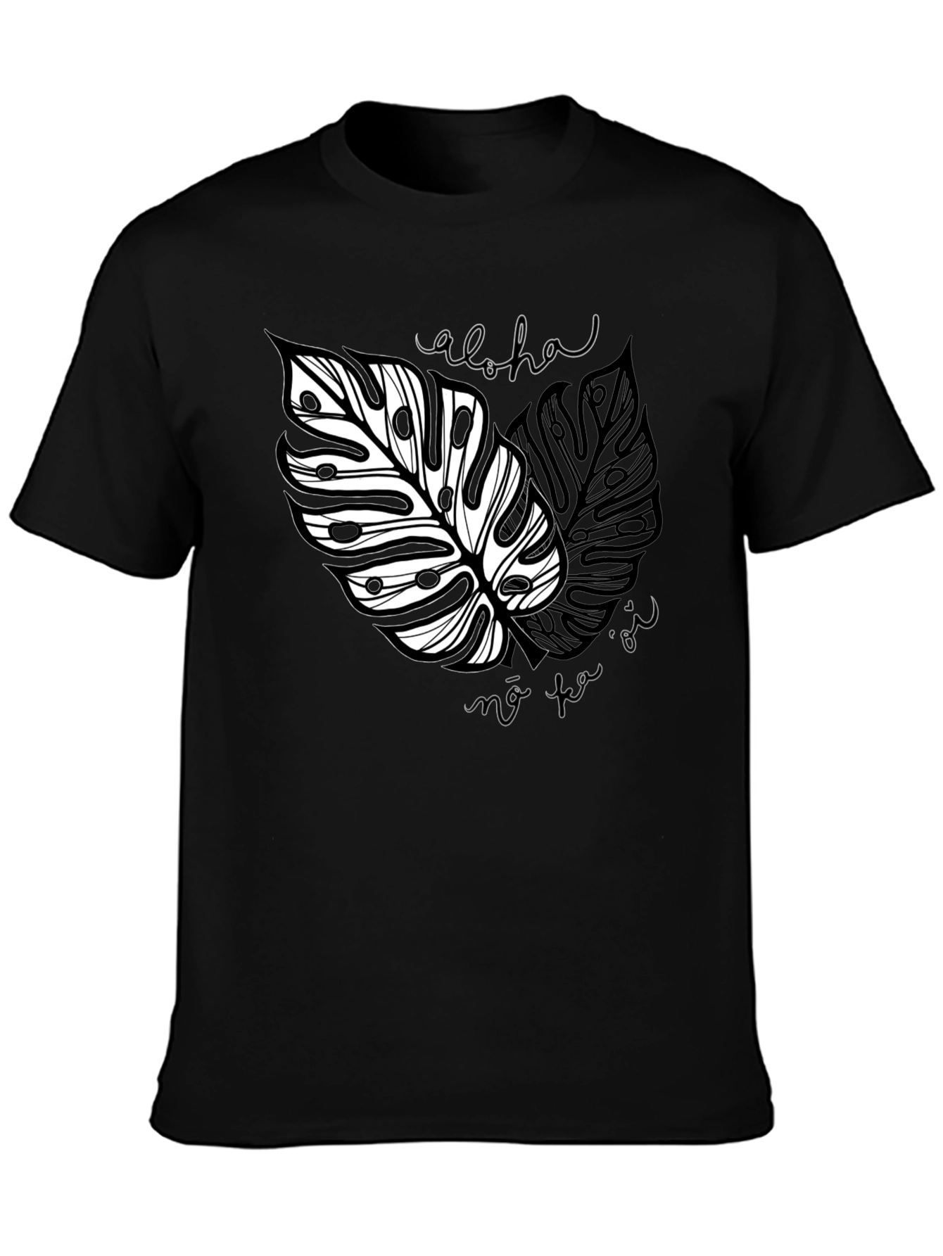 Aloha Monstera Leaf Graphic Tee - Black