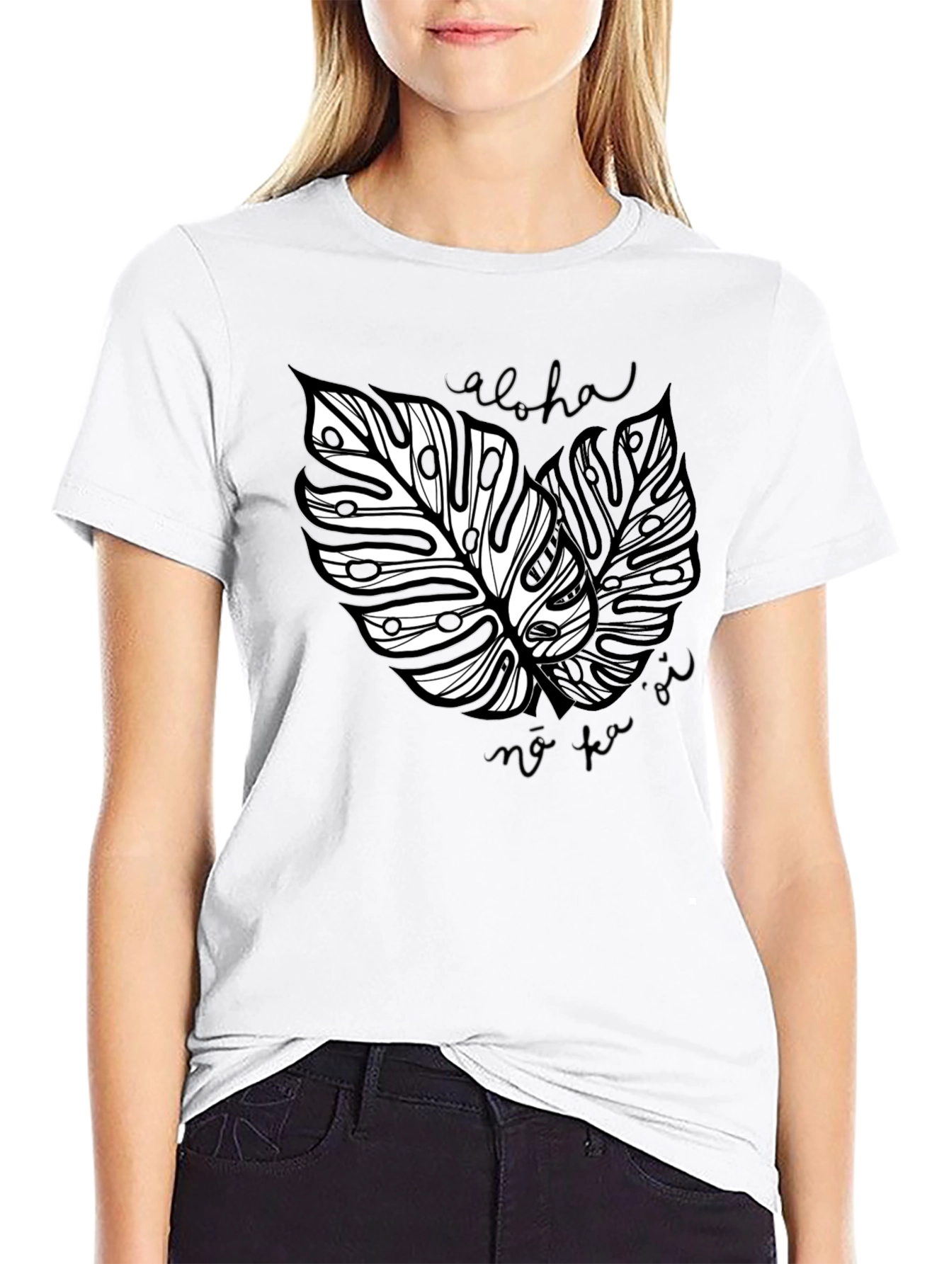 Aloha Monstera Leaf Graphic Tee - Black