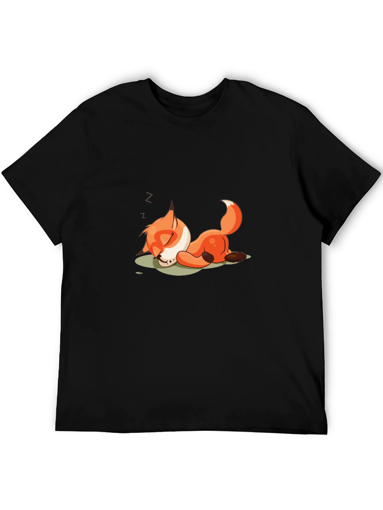 Sleeping Fox Cartoon Black T-Shirt