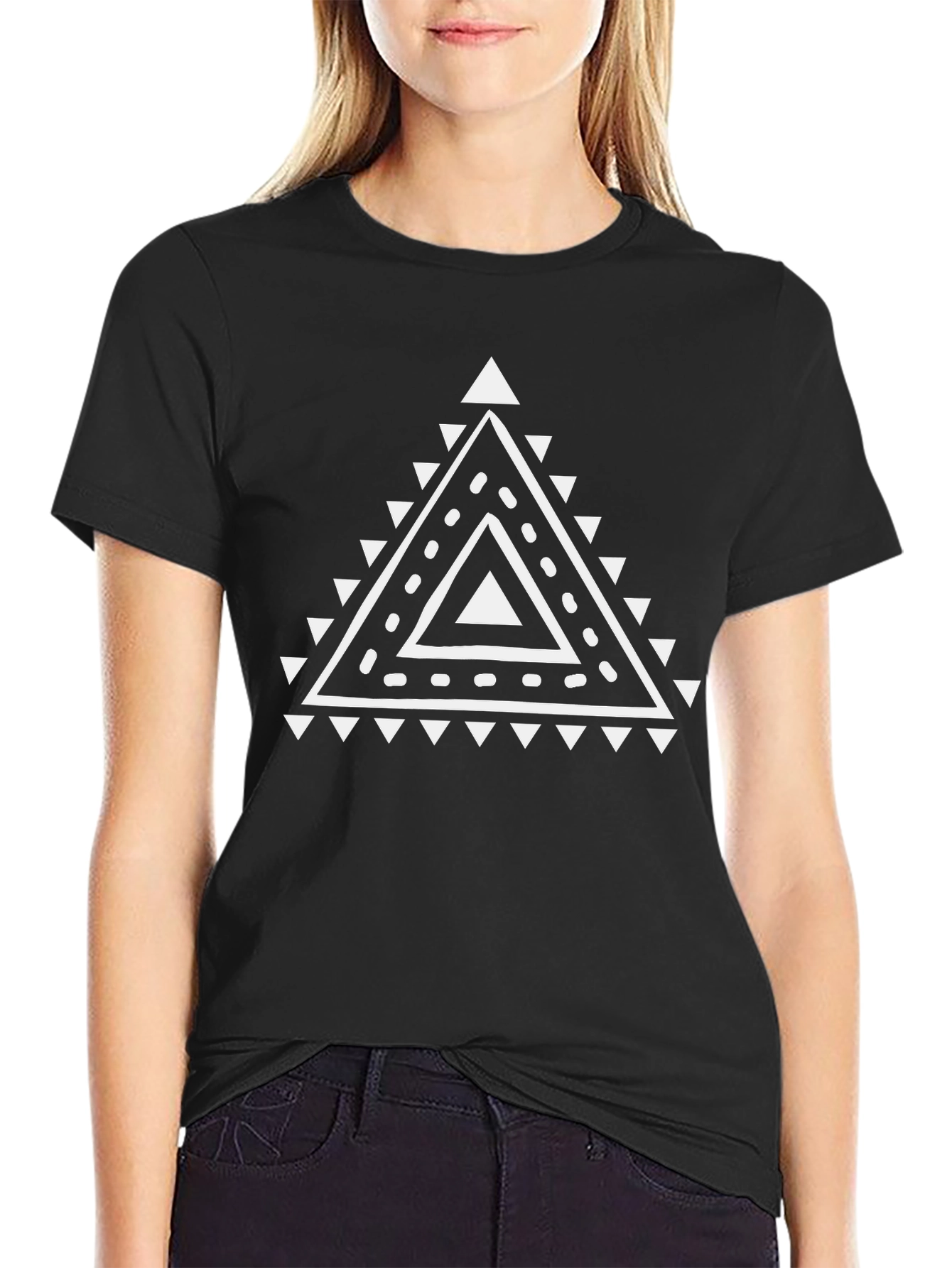 Geometric Triangle Design Black T-Shirt