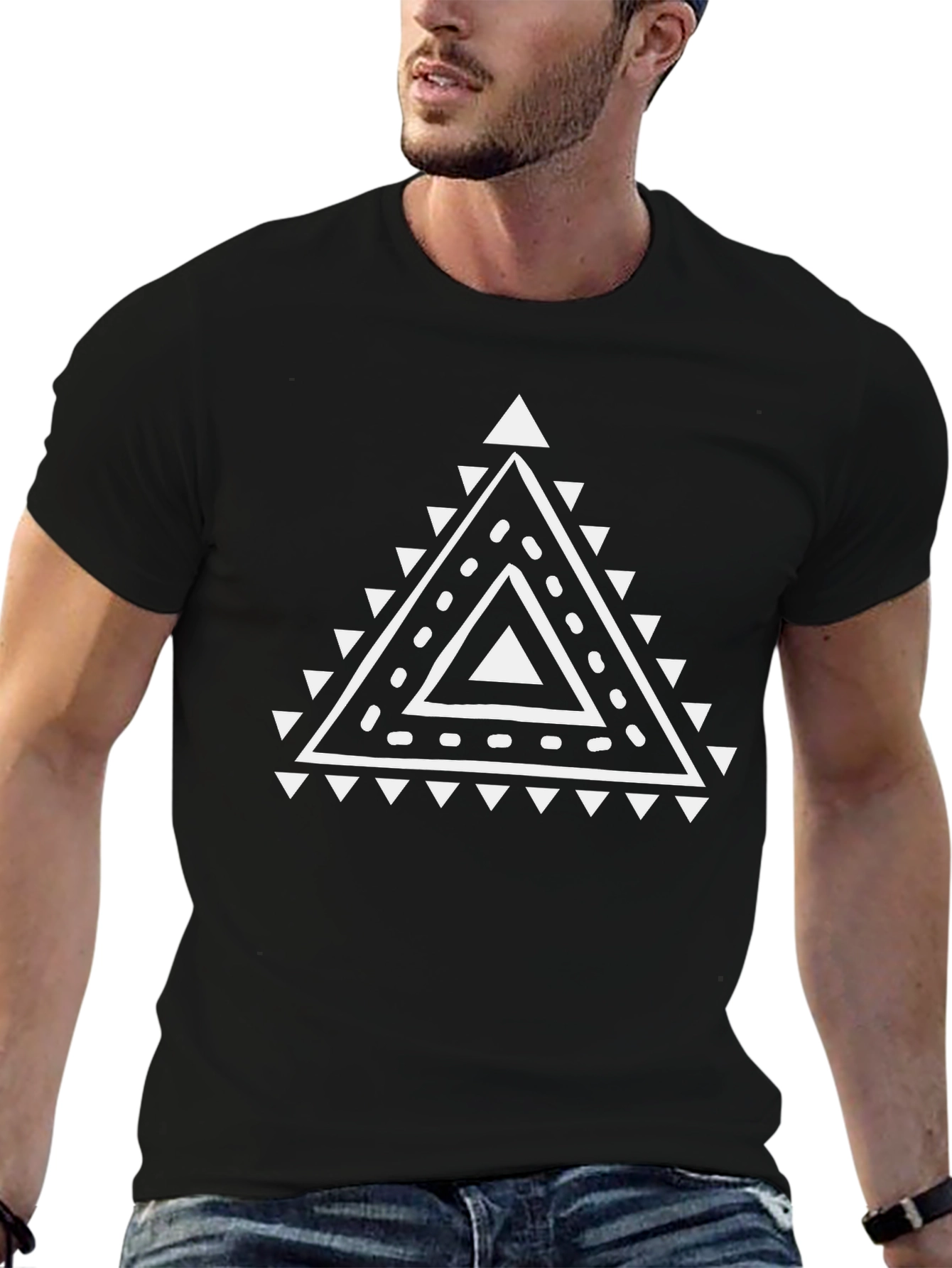 Geometric Triangle Design Black T-Shirt