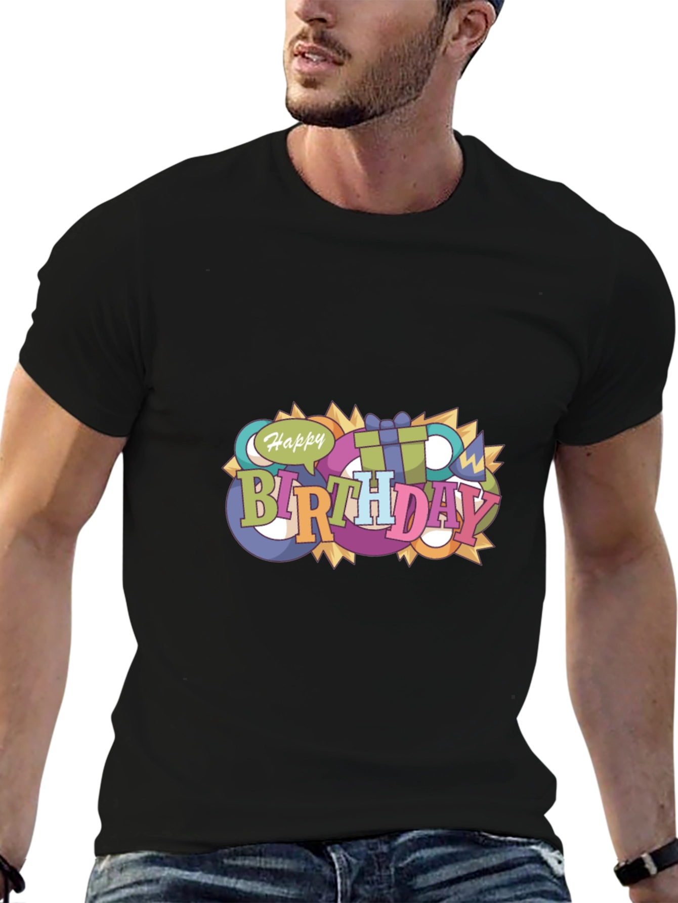 Happy Birthday Graphic Black T-Shirt