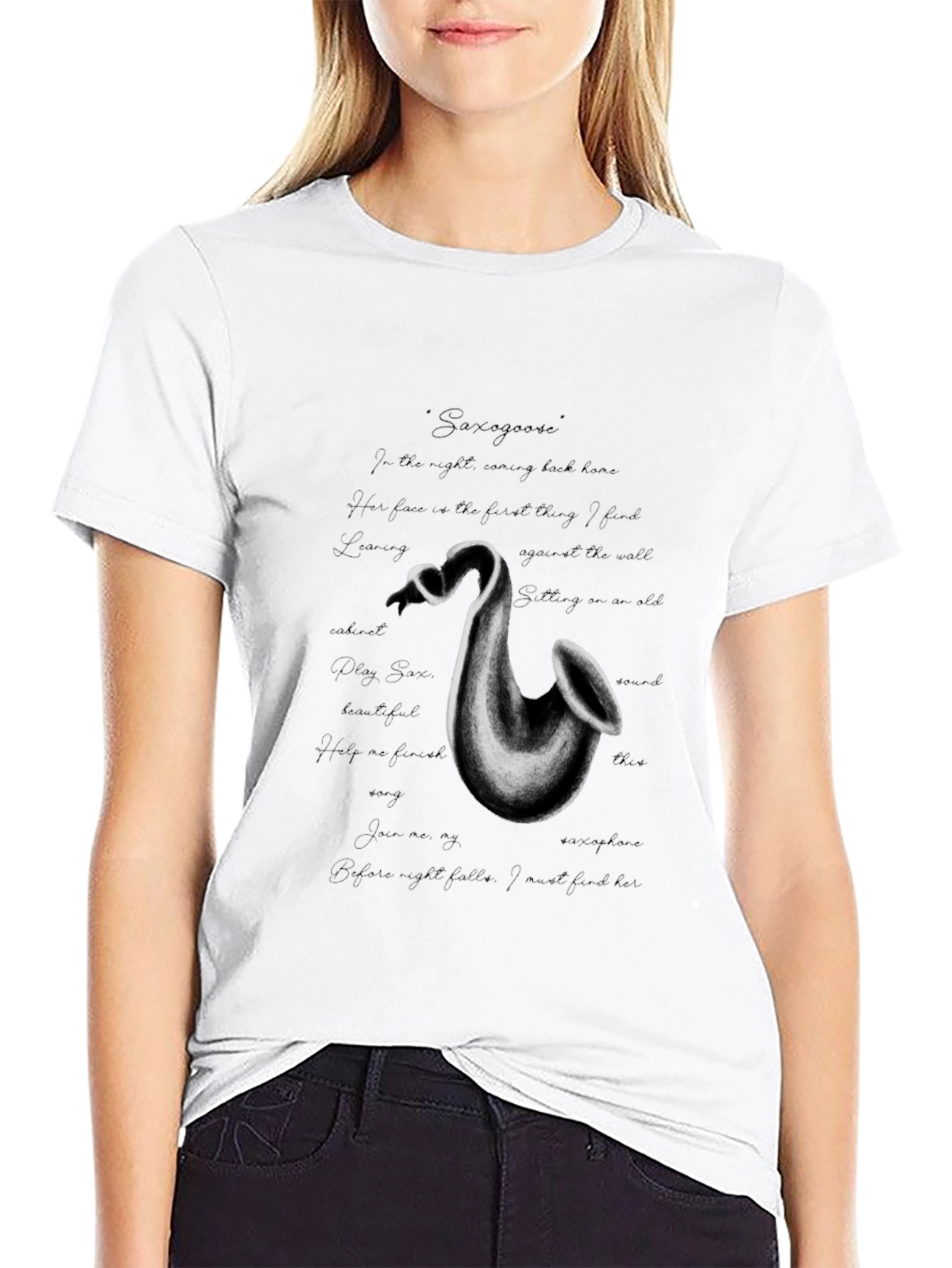 Saxophone Graphic Print Black T-Shirt