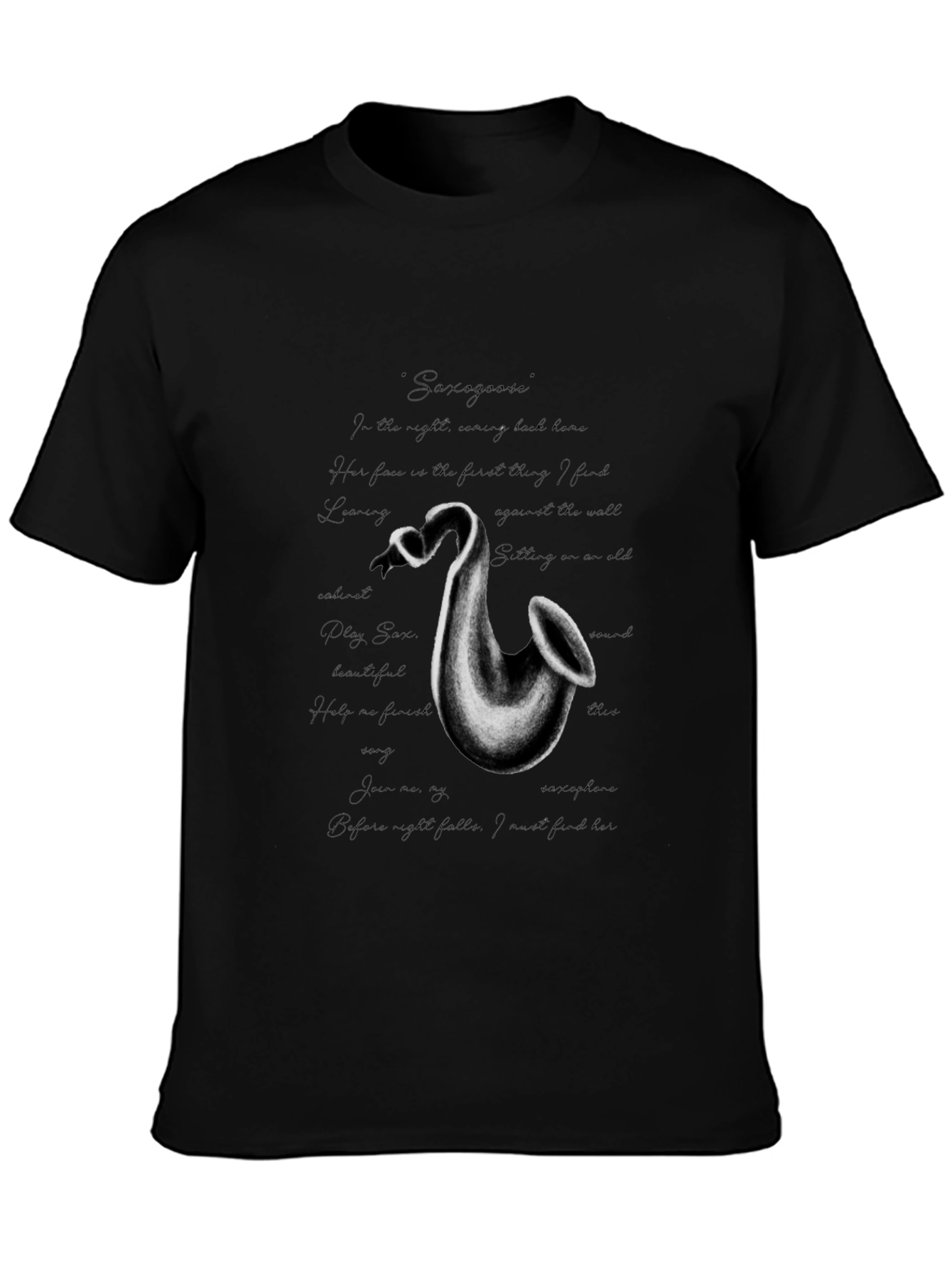 Saxophone Graphic Print Black T-Shirt