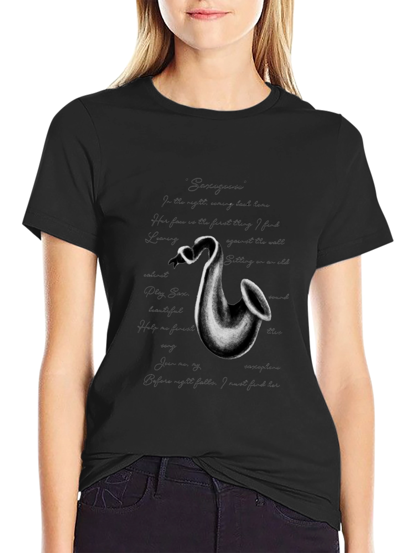 Saxophone Graphic Print Black T-Shirt