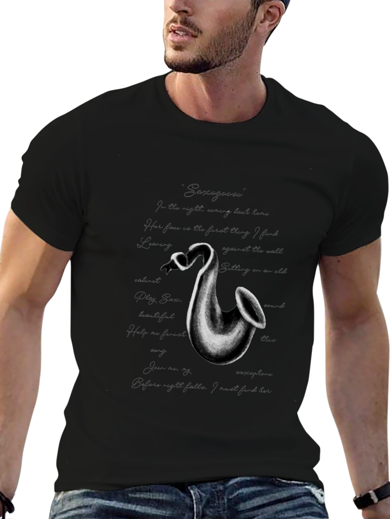 Saxophone Graphic Print Black T-Shirt