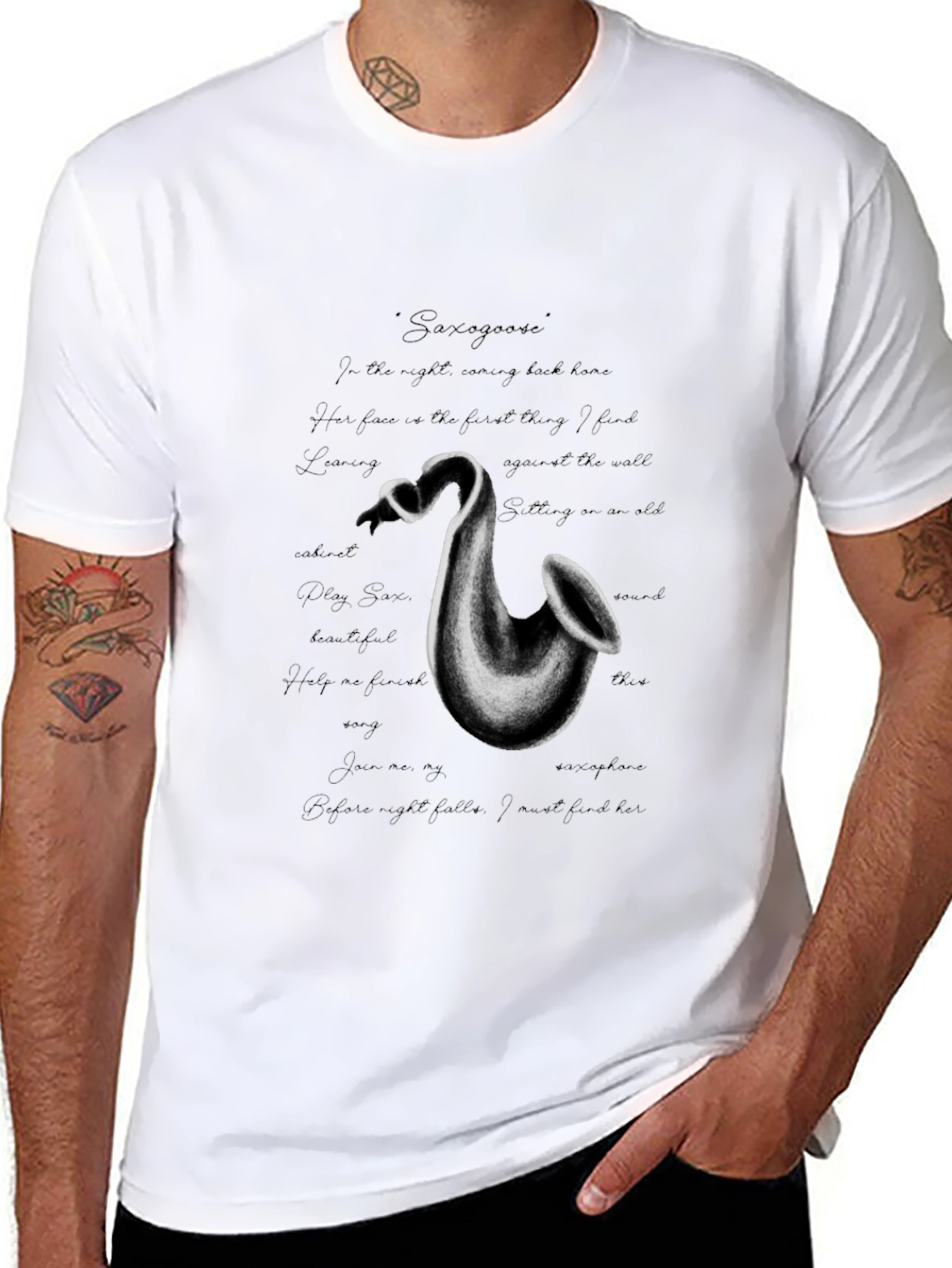 Saxophone Graphic Print Black T-Shirt