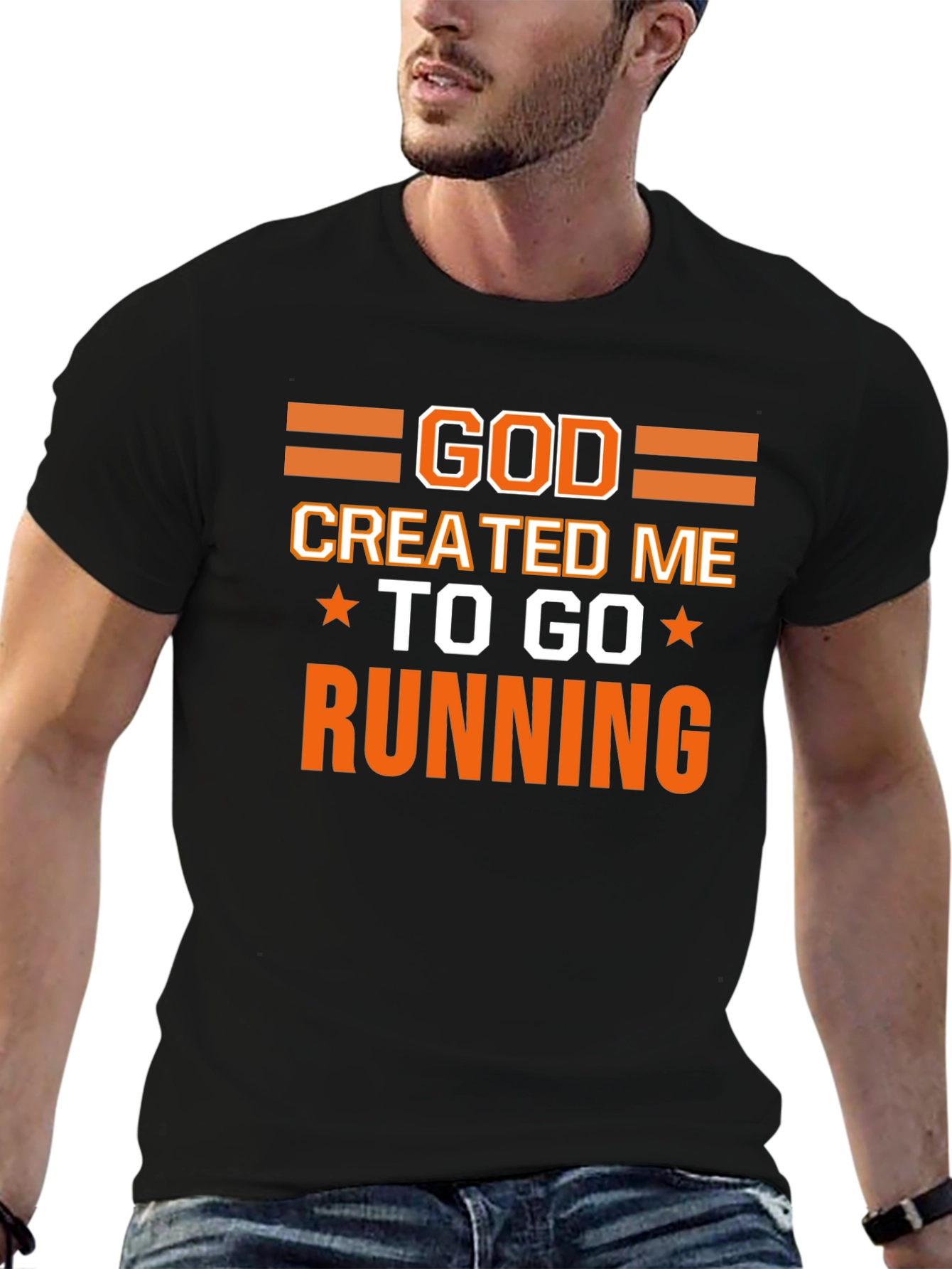 God Created Me To Go Running Black T-Shirt