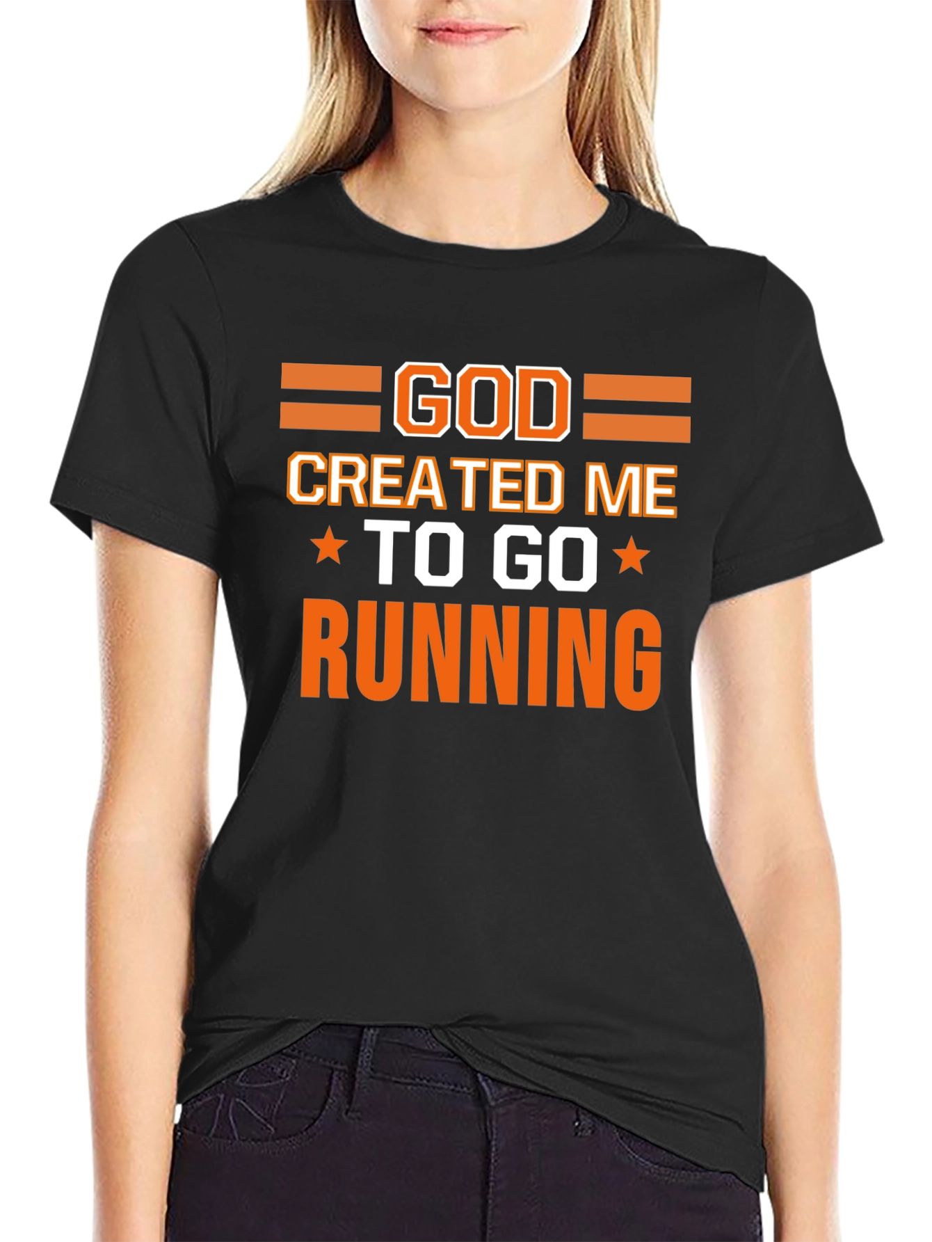 God Created Me To Go Running Black T-Shirt
