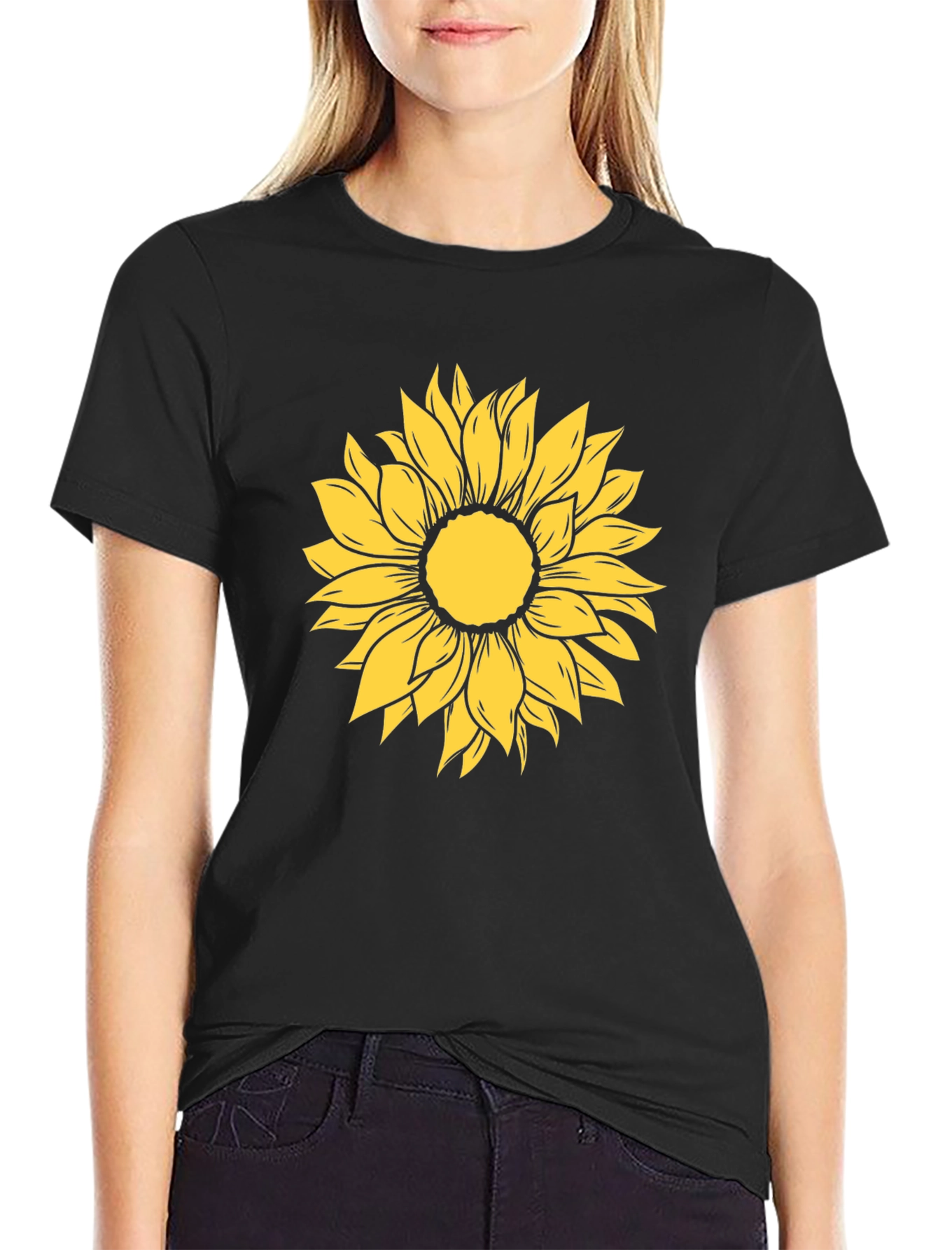 Sunflower Graphic Print Black T-Shirt