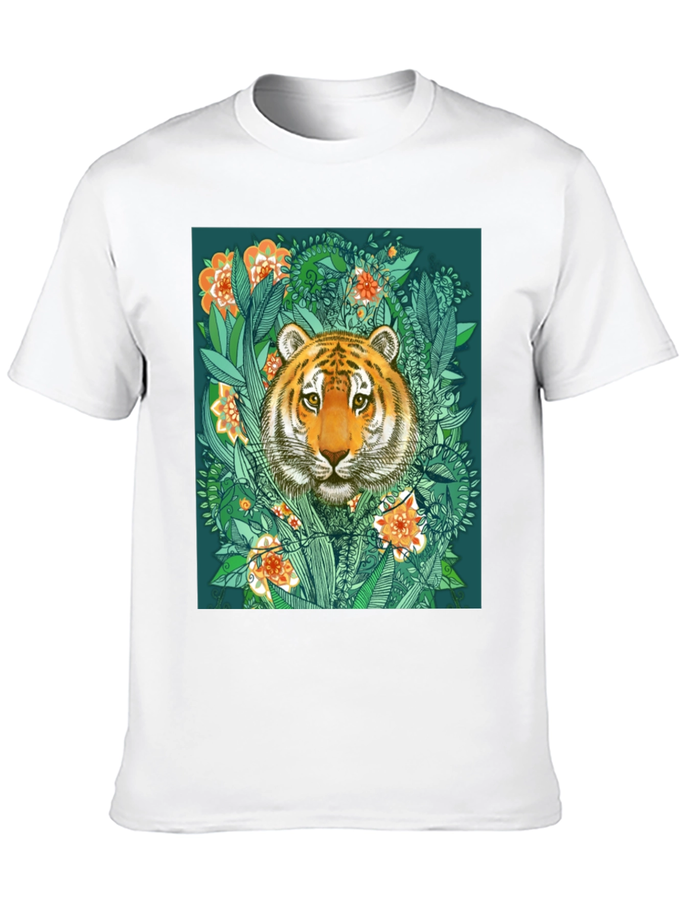 Tiger Floral Graphic Print Black T-Shirt