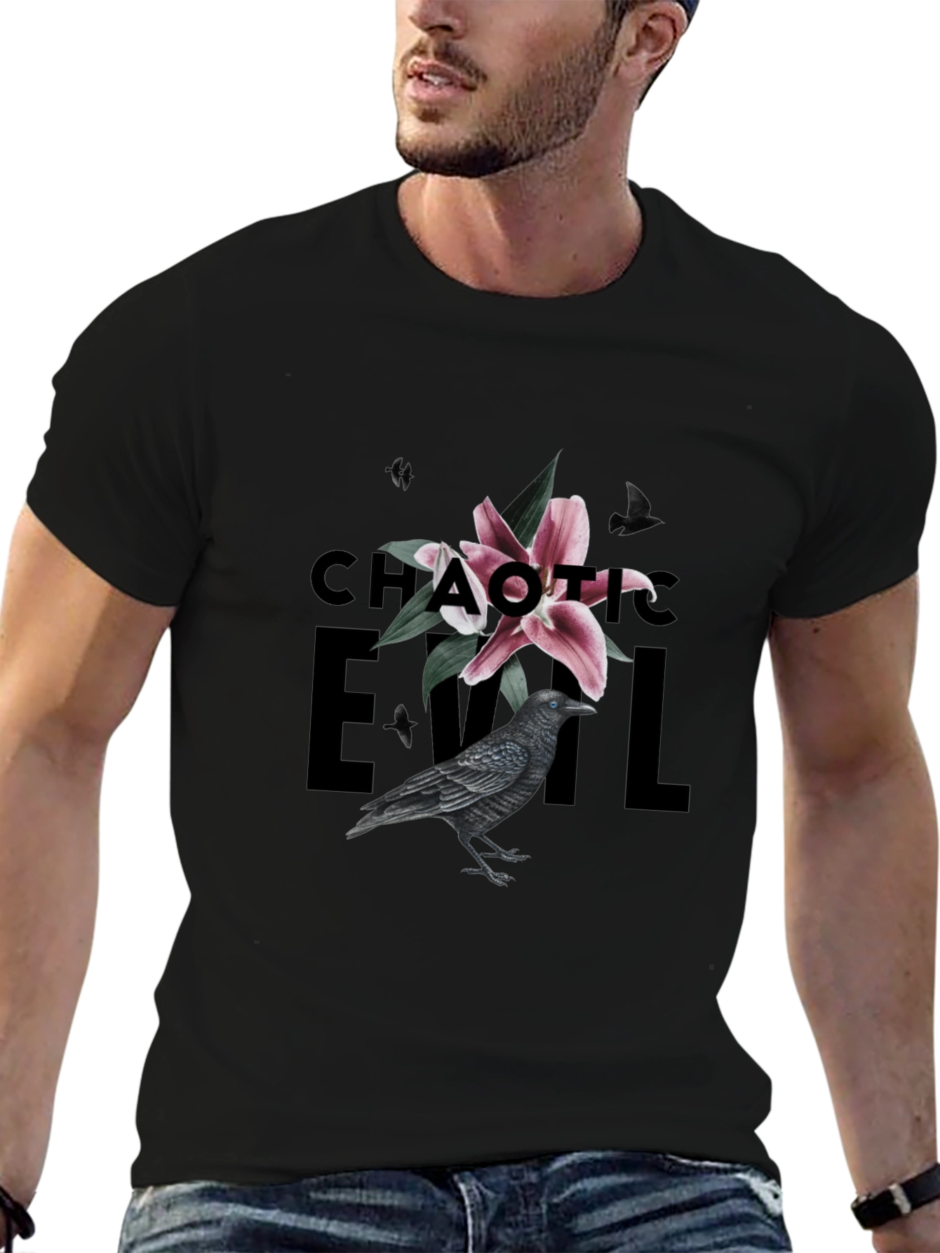 Chaotic Evil Raven Graphic Tee - Mens Black T-Shirt