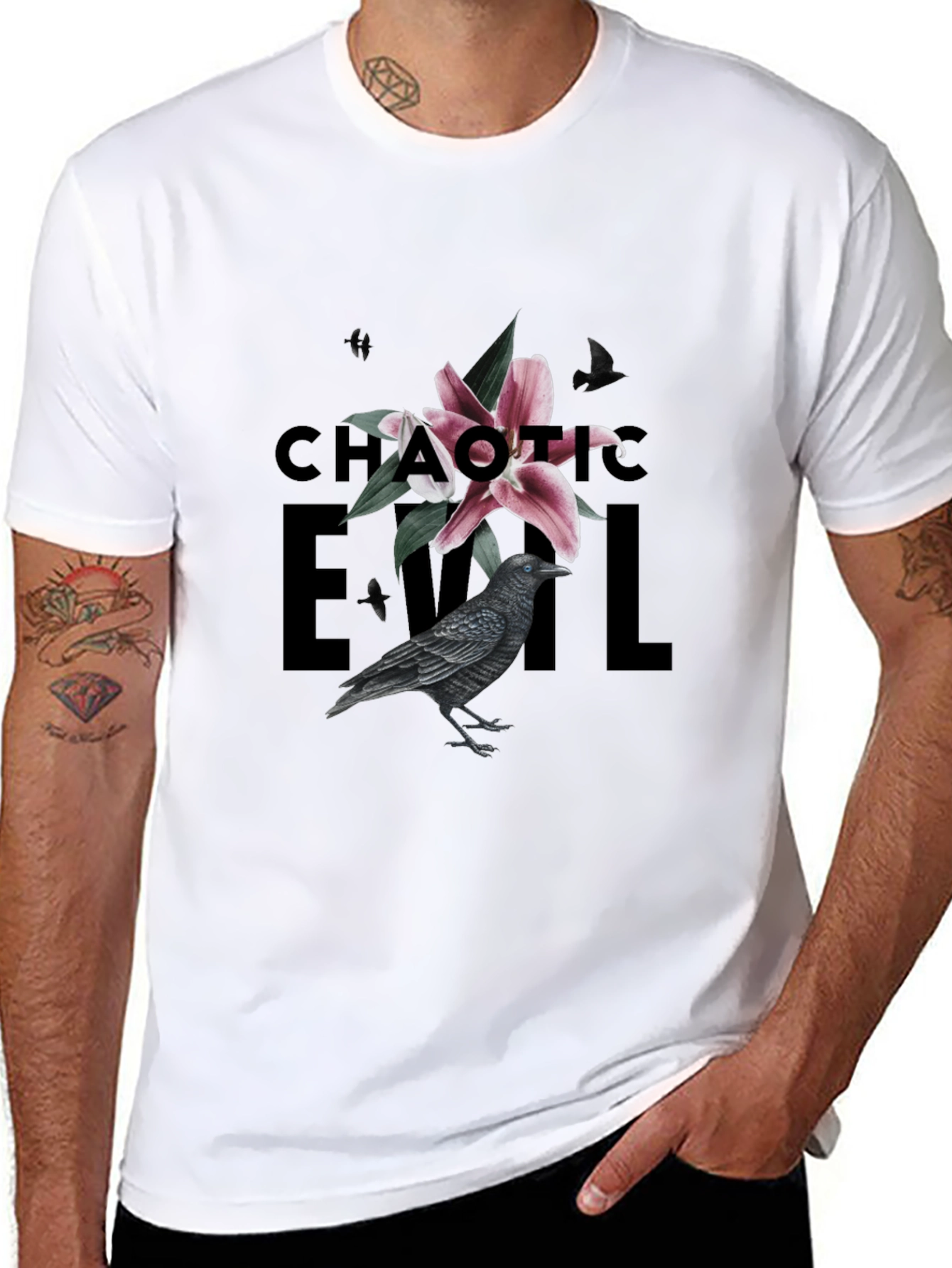 Chaotic Evil Raven Graphic Tee - Mens Black T-Shirt