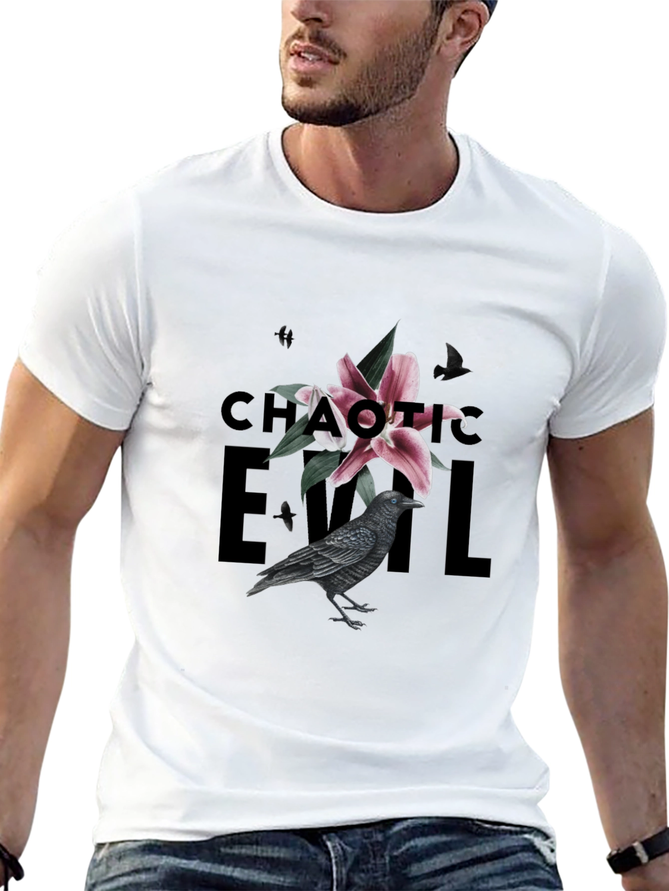 Chaotic Evil Raven Graphic Tee - Mens Black T-Shirt