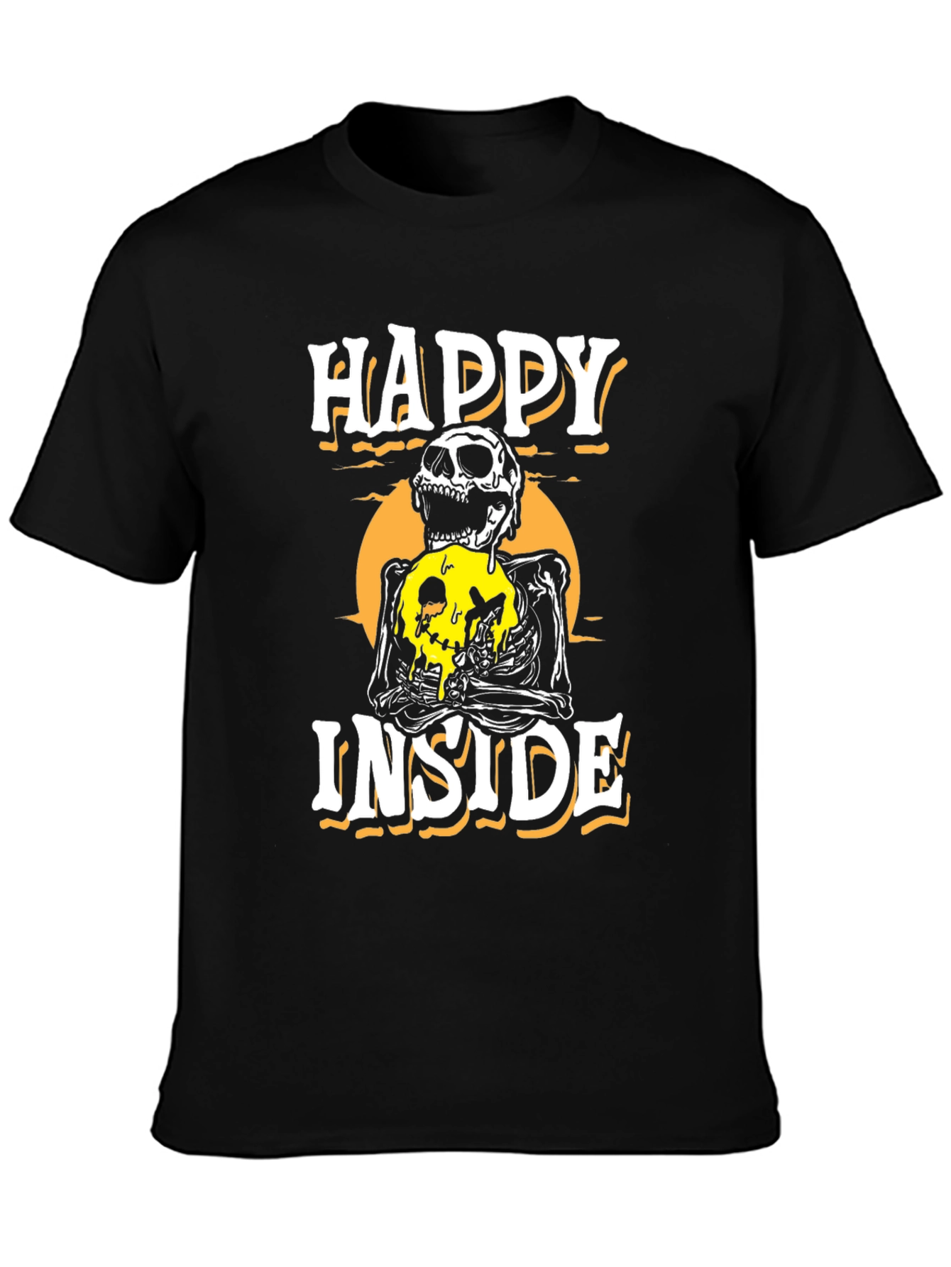 Happy Inside Skeleton Graphic T-Shirt - Black
