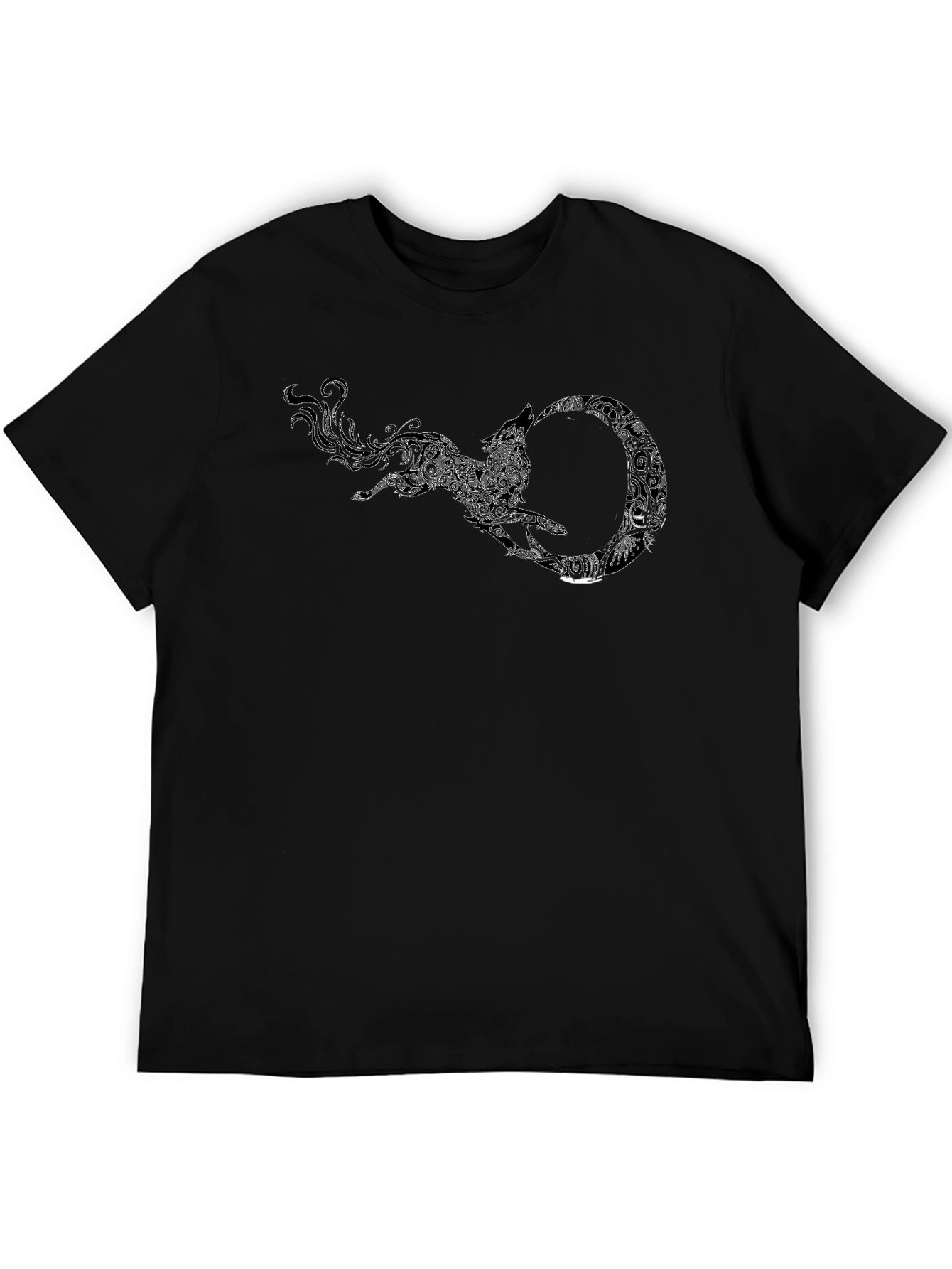 Black Tee with Wolf Ouroboros Design