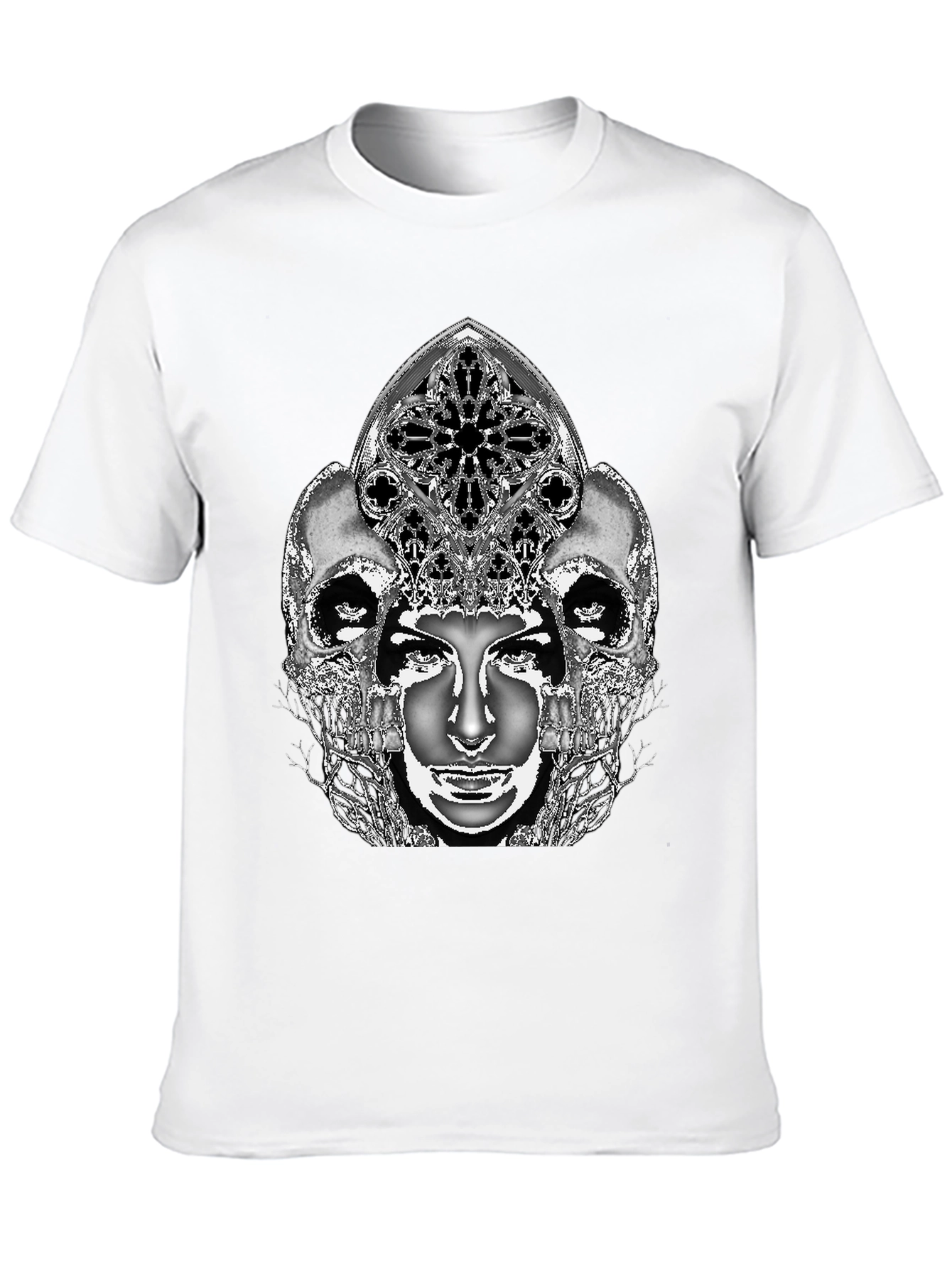 Gothic Skull & Face Graphic Tee - Black