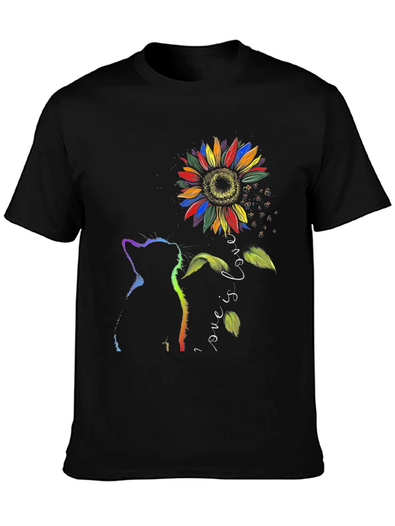Rainbow Cat Sunflower Love is Love T-Shirt