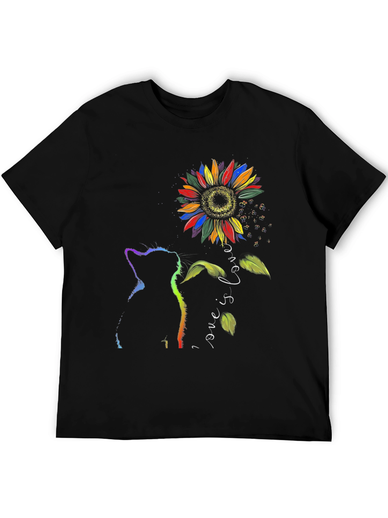 Rainbow Cat Sunflower Love is Love T-Shirt