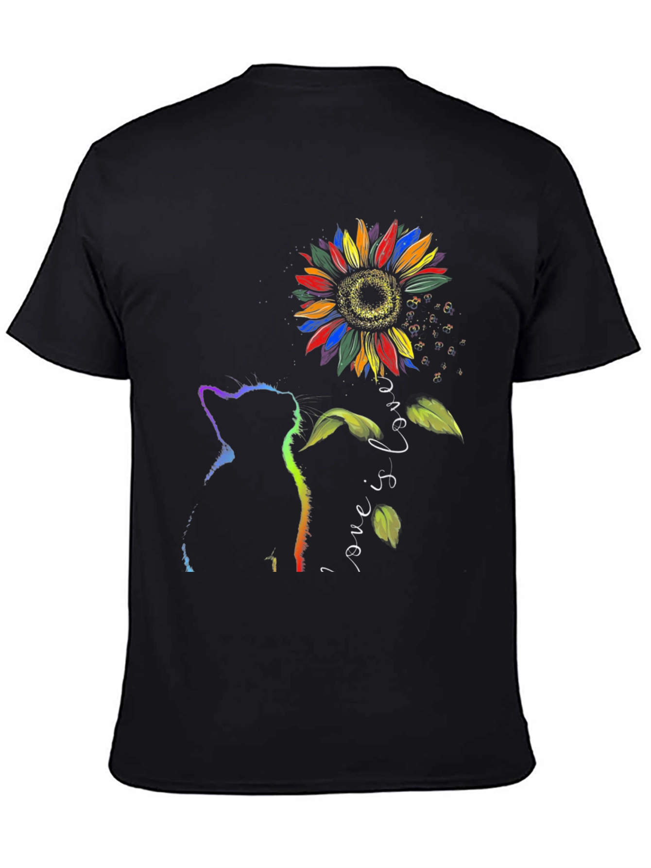 Rainbow Cat Sunflower Love is Love T-Shirt