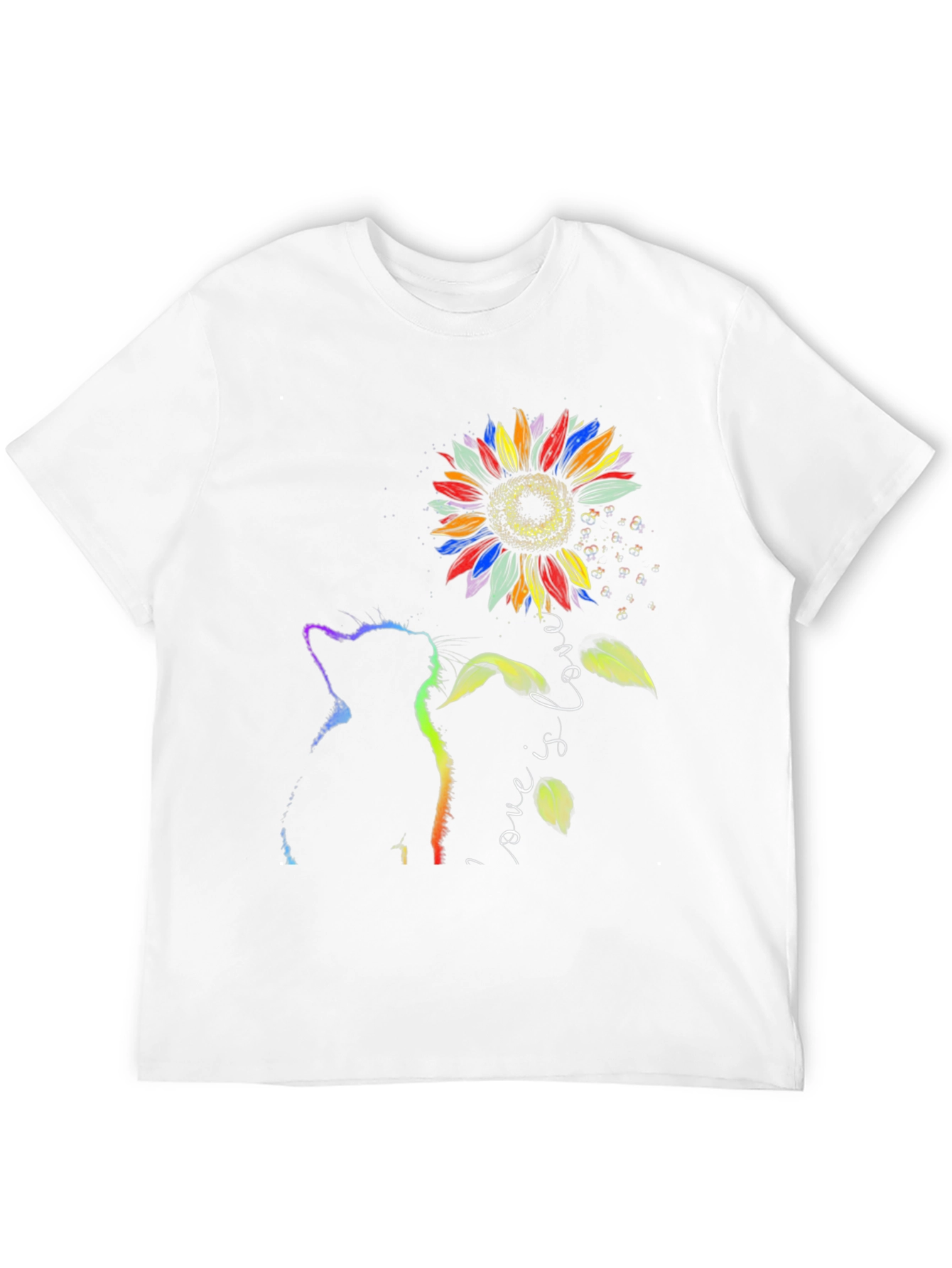 Rainbow Cat Sunflower Love is Love T-Shirt