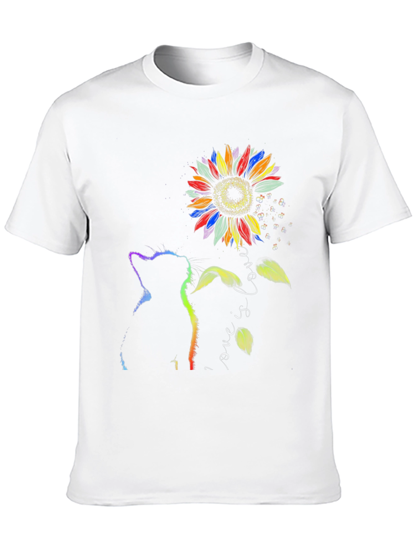 Rainbow Cat Sunflower Love is Love T-Shirt