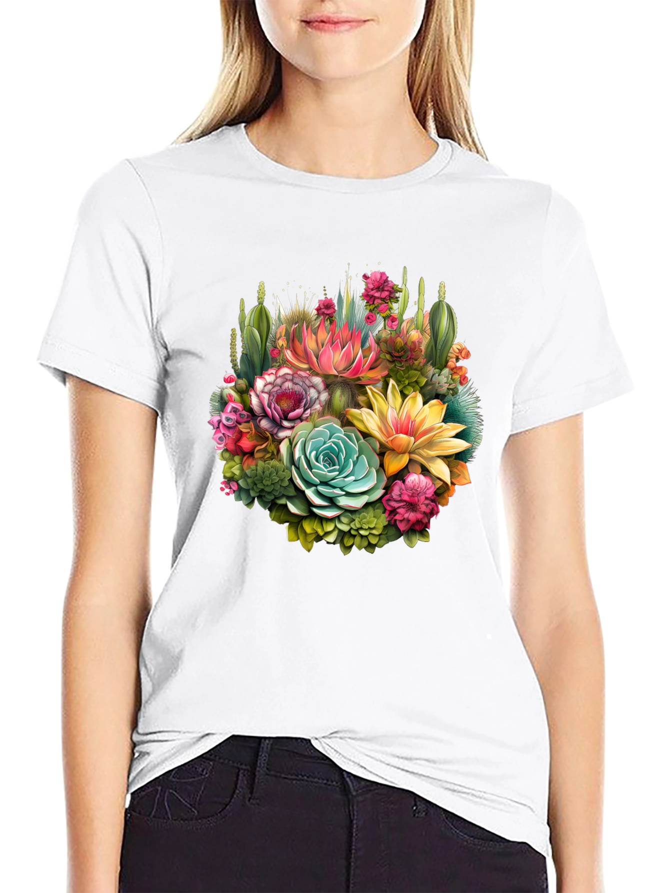 Floral Succulent T-Shirt - Stylish Botanical Design
