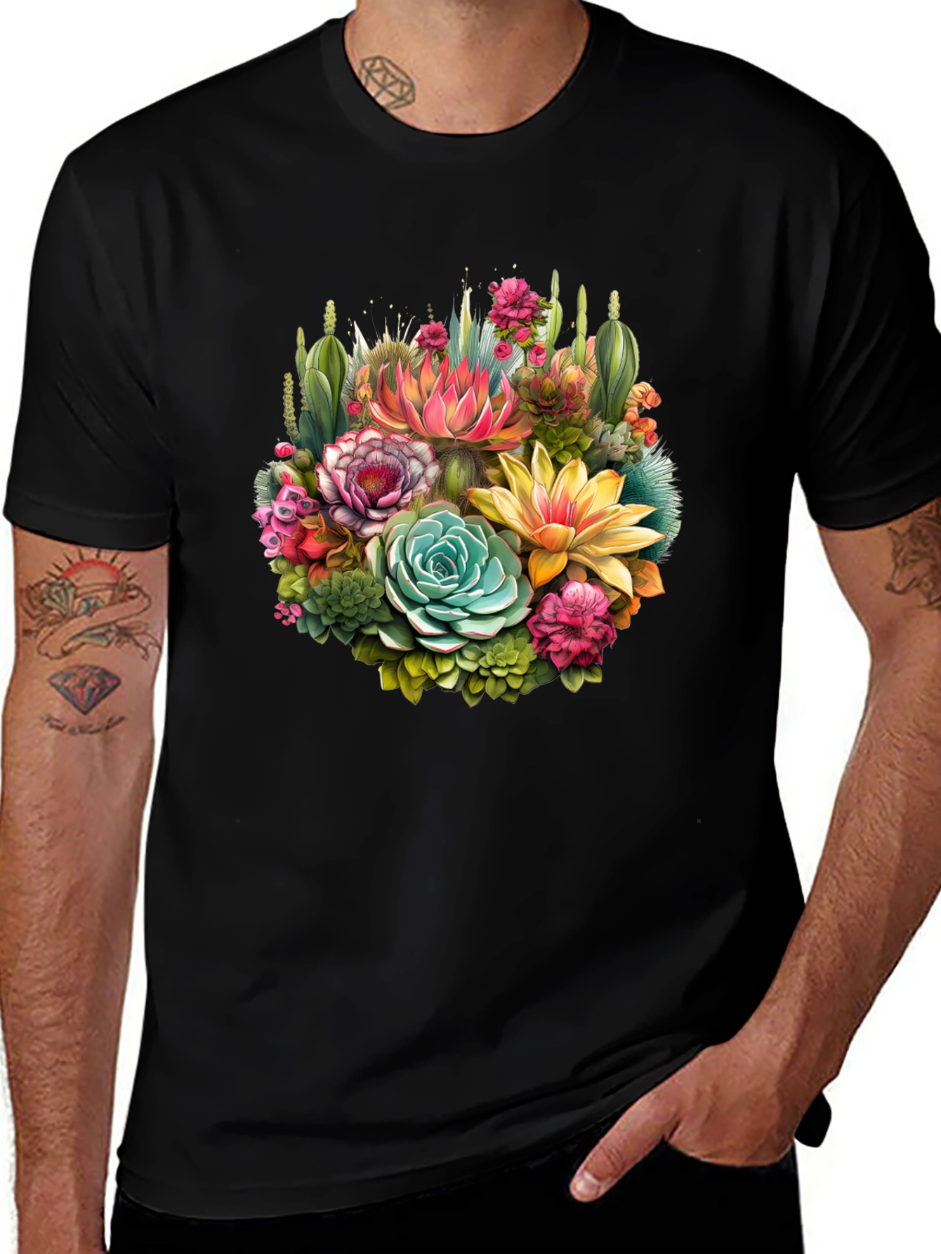Floral Succulent T-Shirt - Stylish Botanical Design