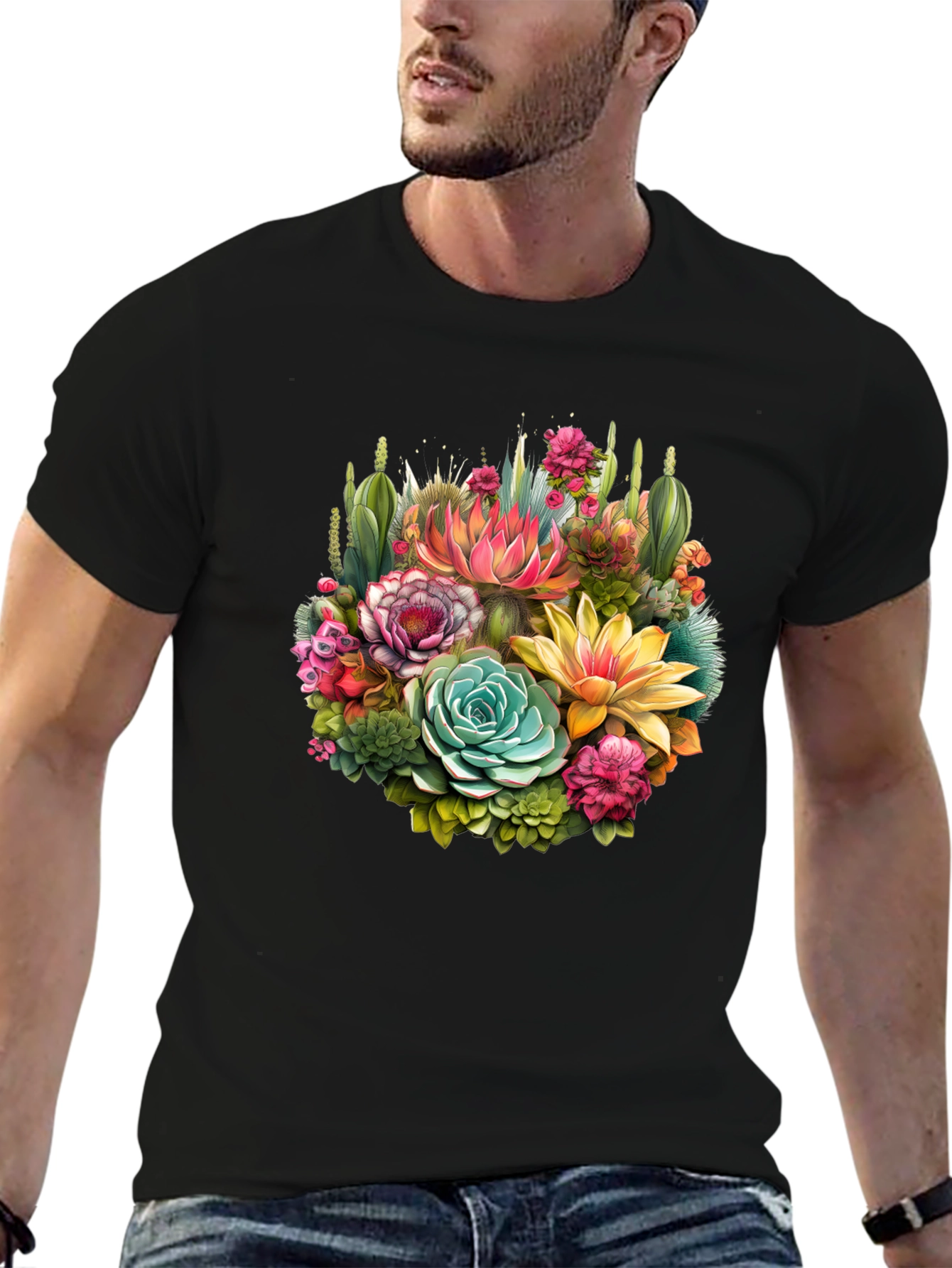 Floral Succulent T-Shirt - Stylish Botanical Design